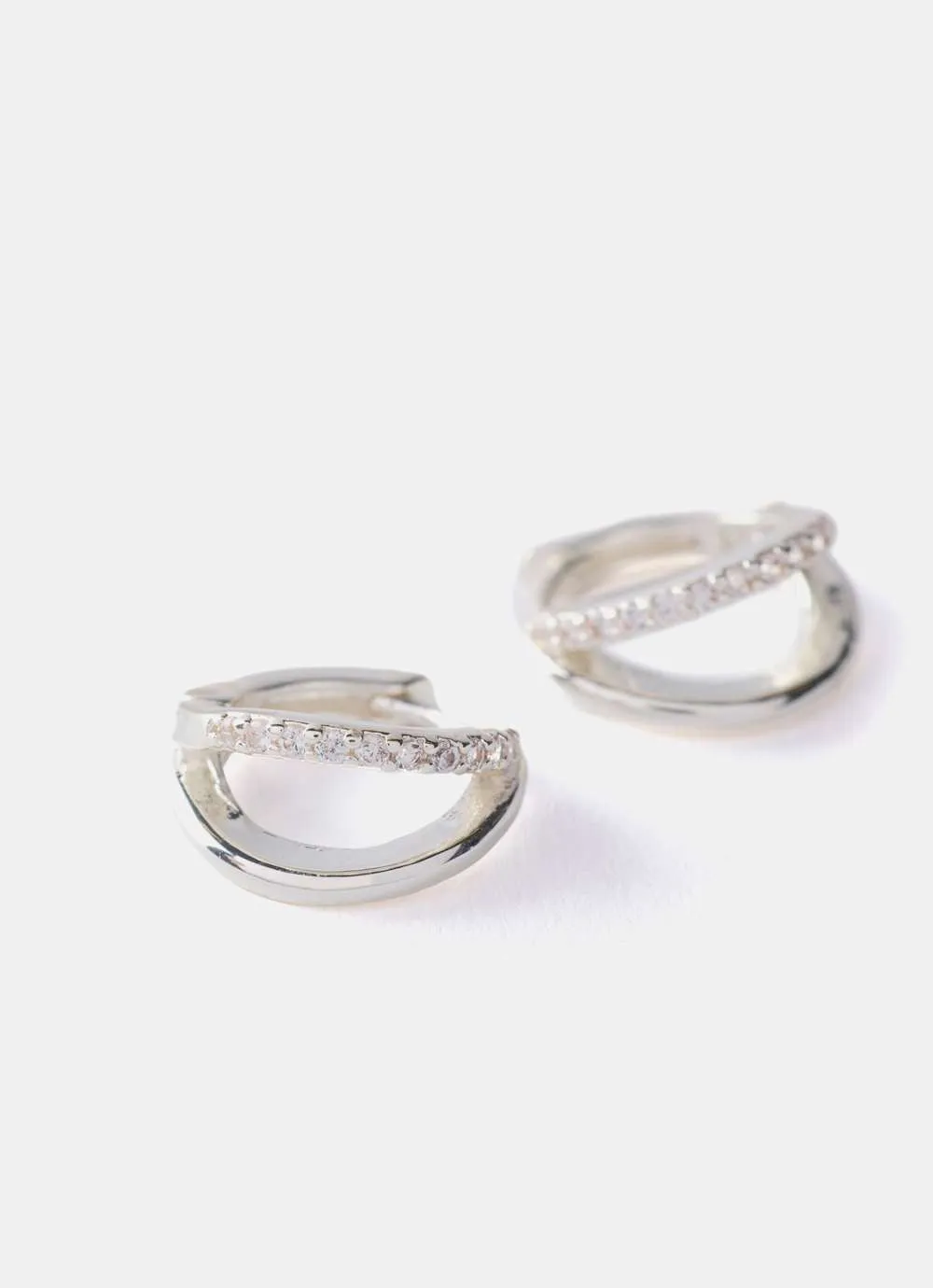 Silver Plated Pave Huggie Earrings sold by Mint Velvet