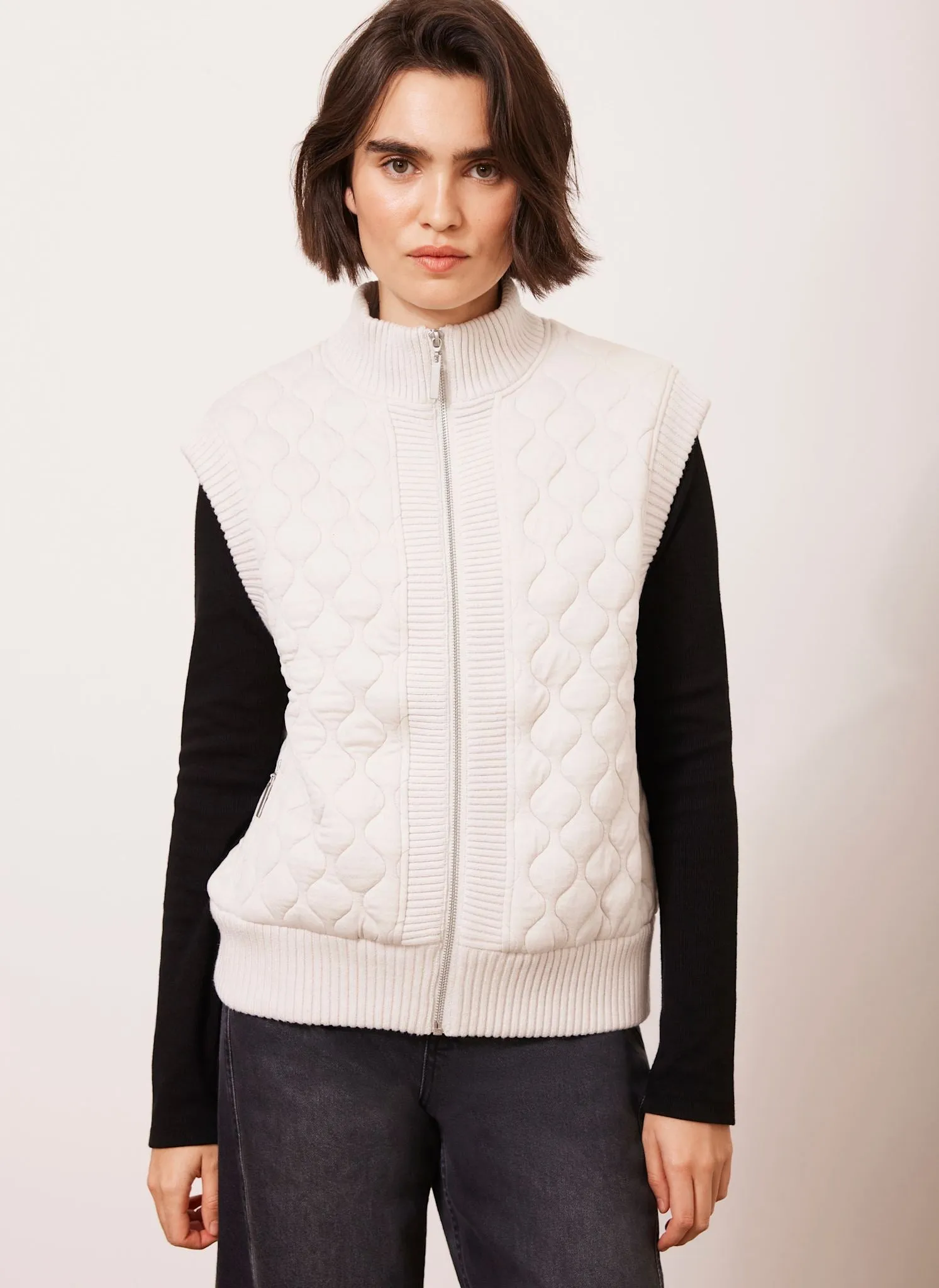 Cream Quilted Cotton Blend Gilet sold by Mint Velvet product image thumbnail 5