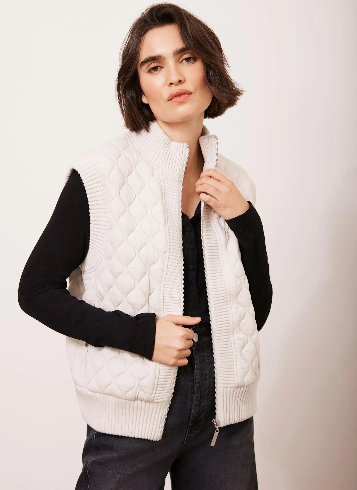 Cream Quilted Cotton Blend Gilet sold by Mint Velvet product image thumbnail 2