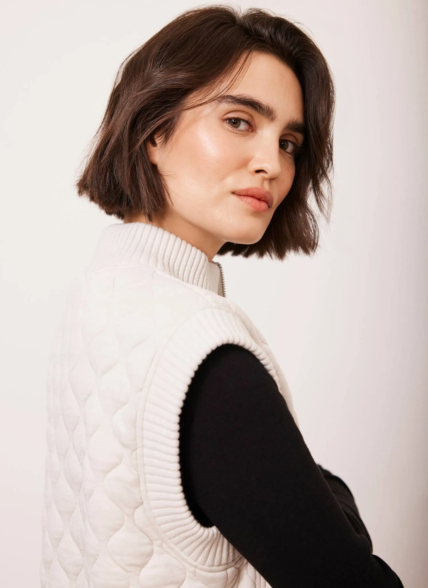 Cream Quilted Cotton Blend Gilet sold by Mint Velvet product image thumbnail 4