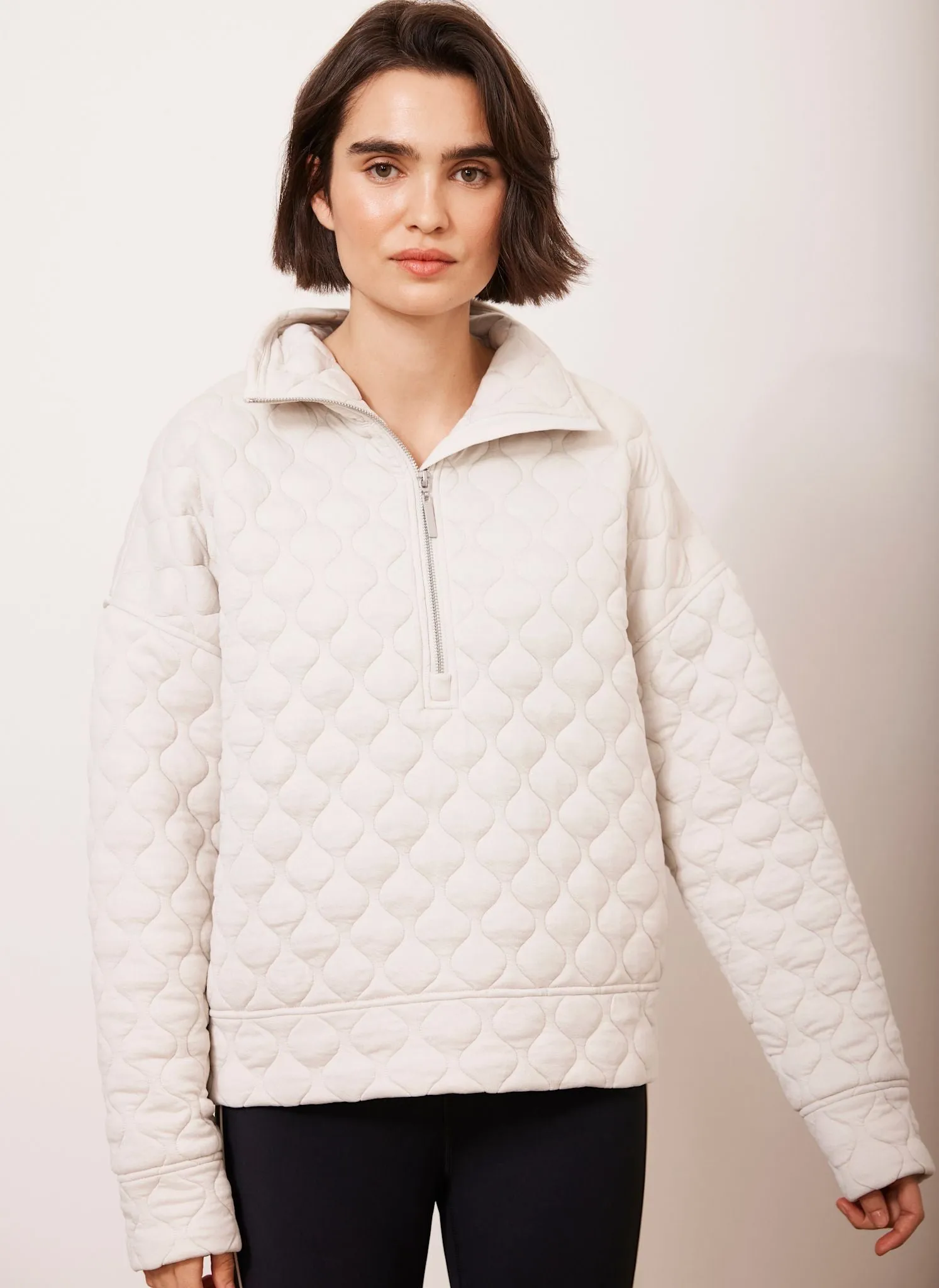 Cream Quilted Zip Sweatshirt sold by Mint Velvet product image thumbnail 3