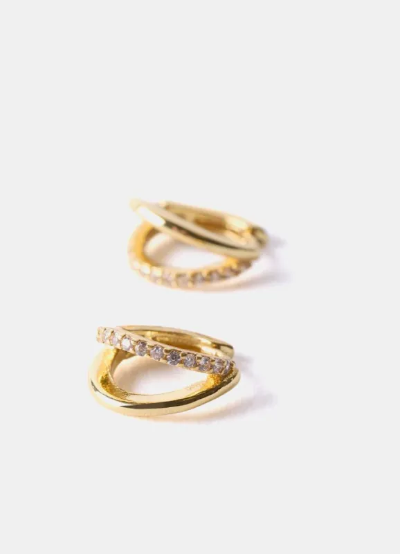 Gold Plated Pave Huggie Earrings sold by Mint Velvet