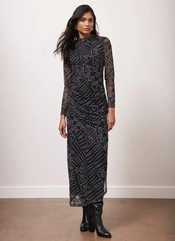 Black Spot Print Mesh Midi Dress sold by Mint Velvet