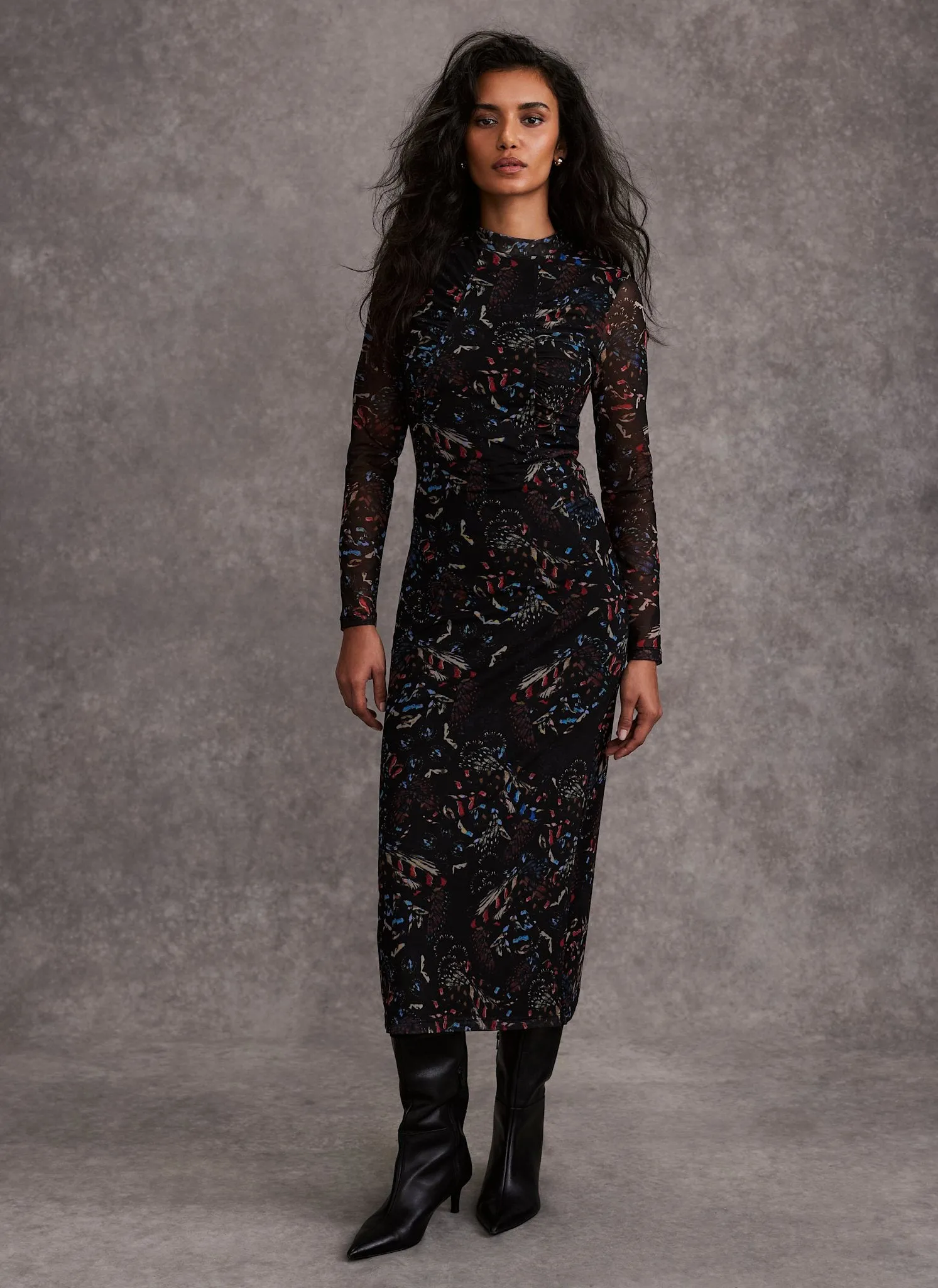 Black Abstract Print Mesh Midi Dress sold by Mint Velvet product image thumbnail 3