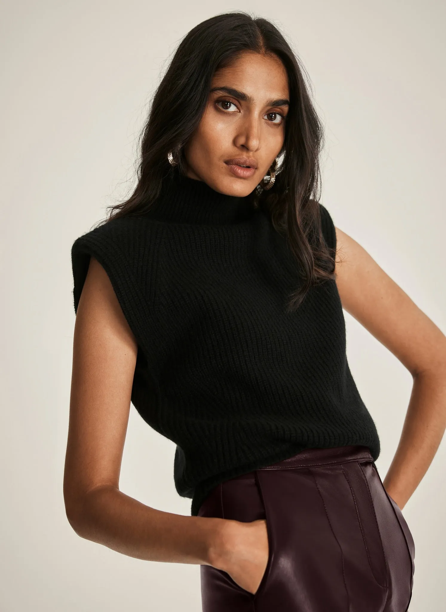 Black Wool Blend Sleeveless Knit Top sold by Mint Velvet product image thumbnail 2