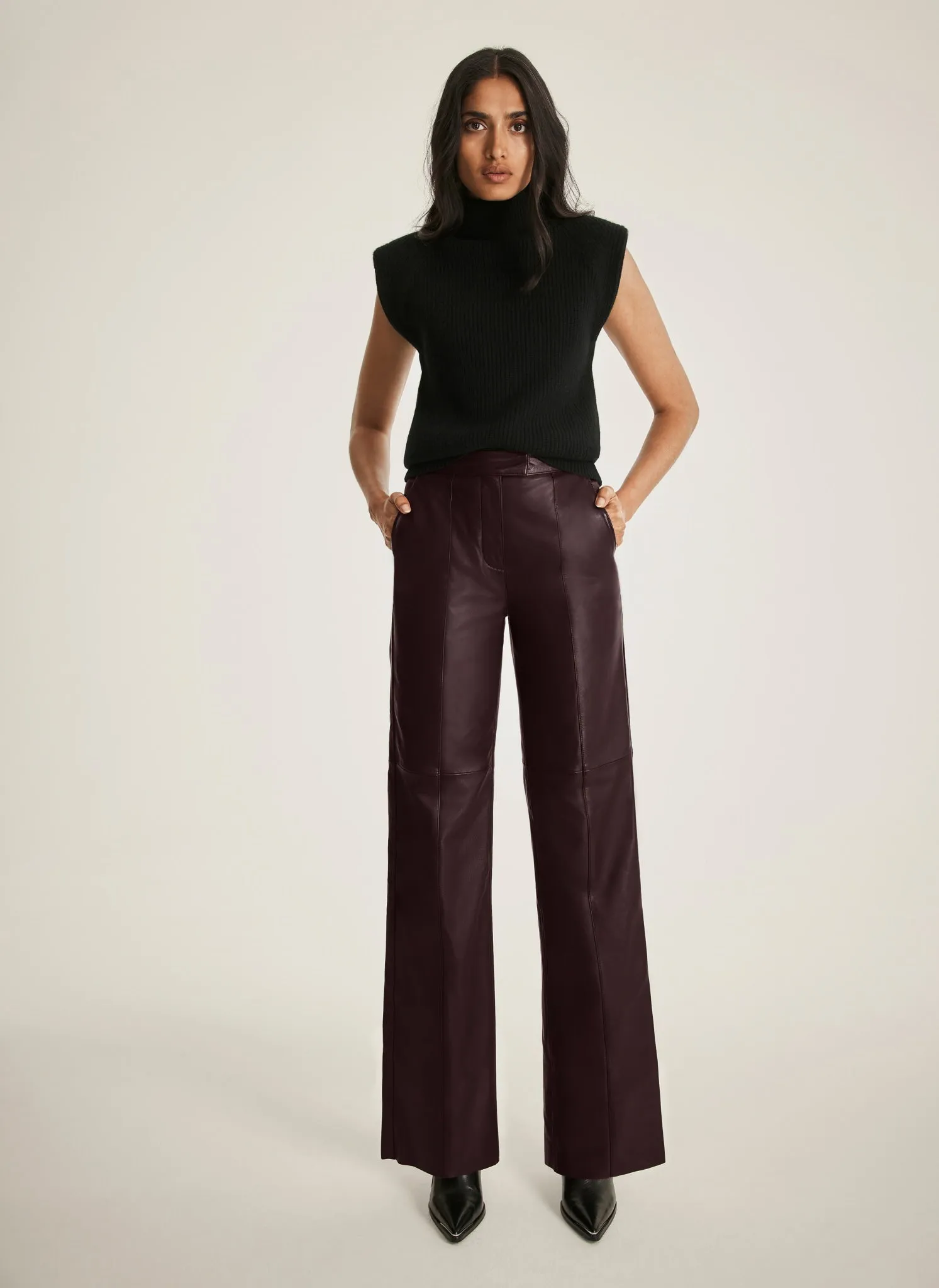 Burgundy Leather Straight Trousers sold by Mint Velvet product image thumbnail 2