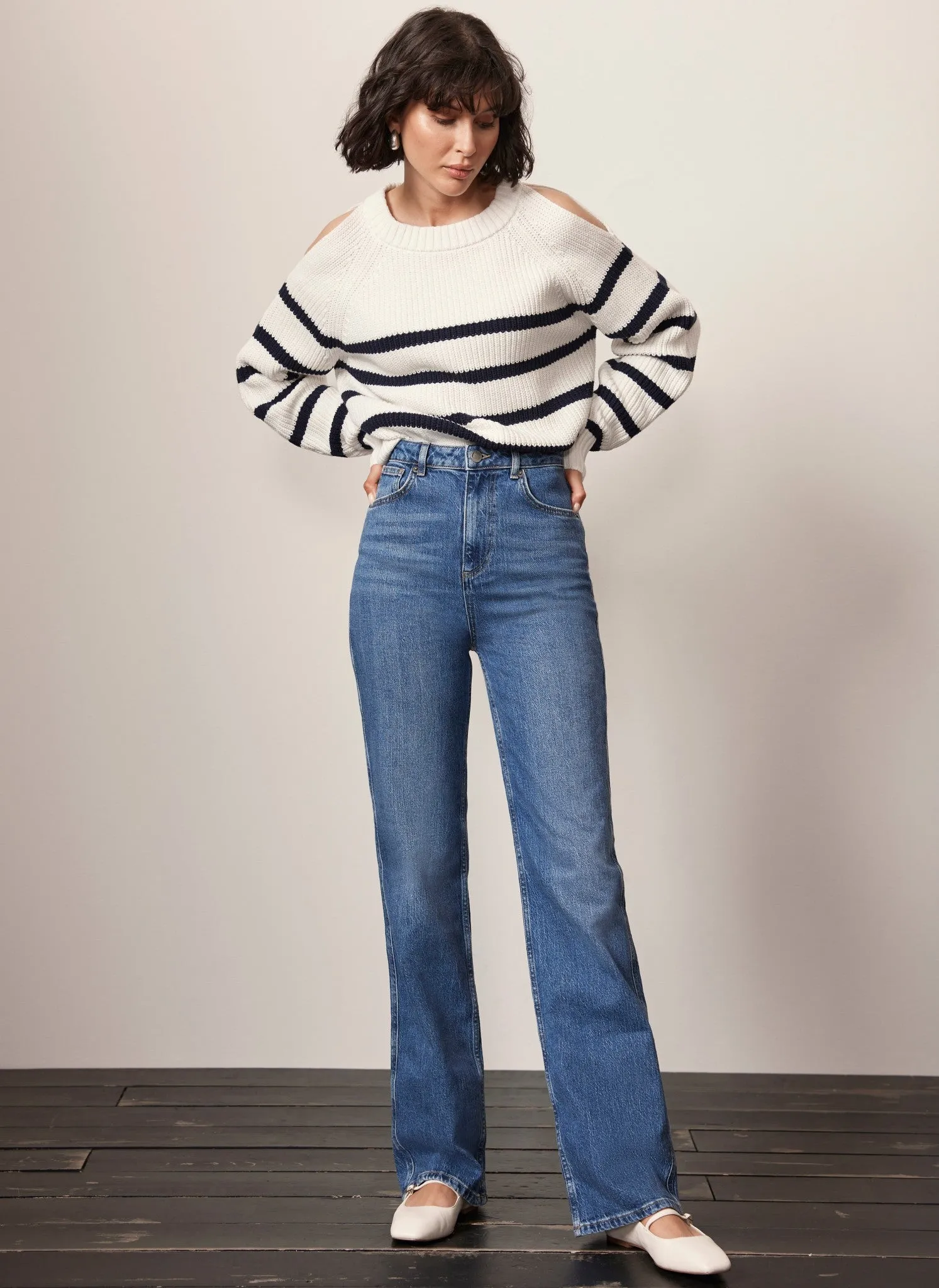 White Cotton Blend Striped Cut Out Jumper sold by Mint Velvet product image thumbnail 4