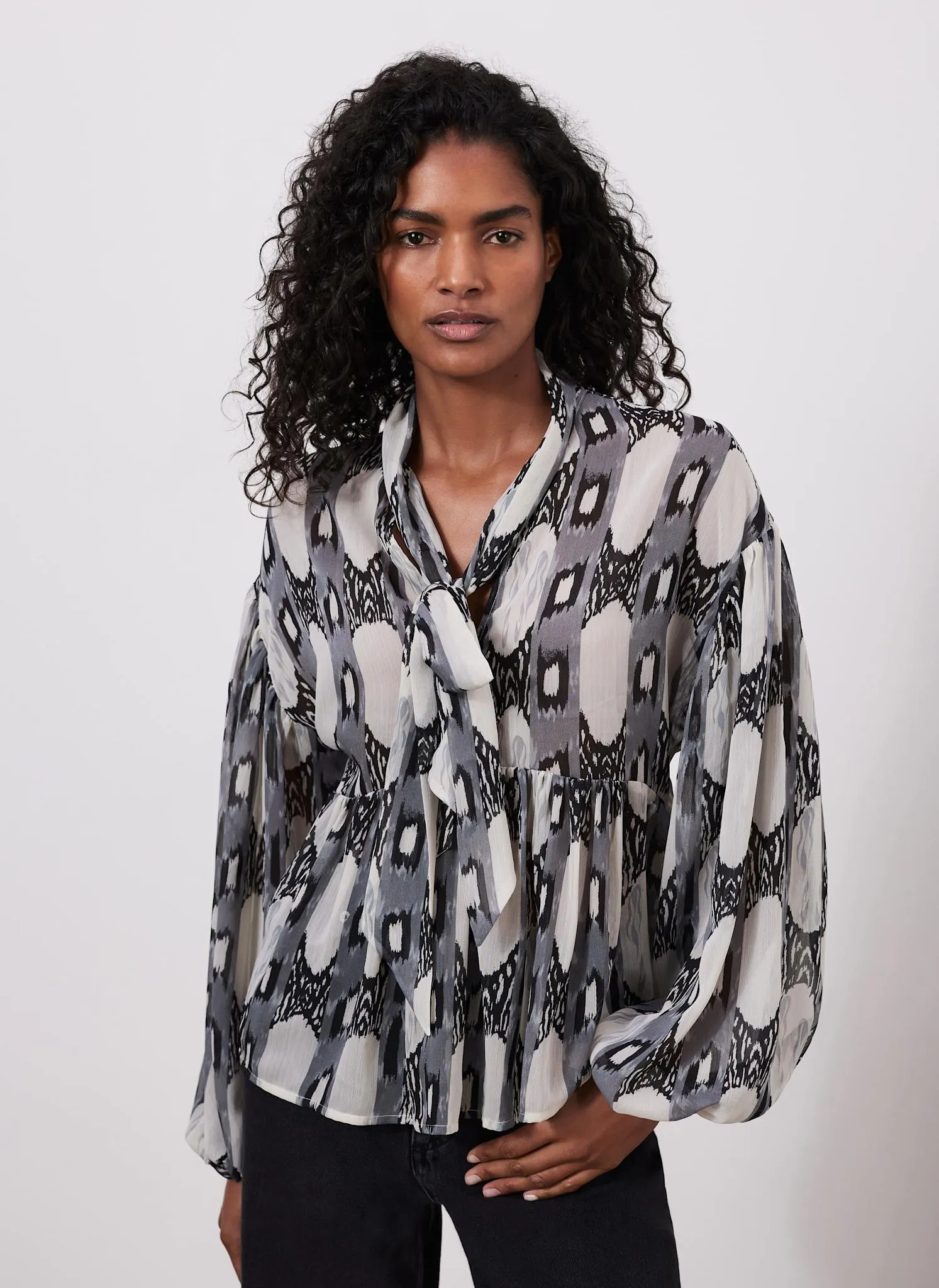 Grey Abstract Print Blouse sold by Mint Velvet