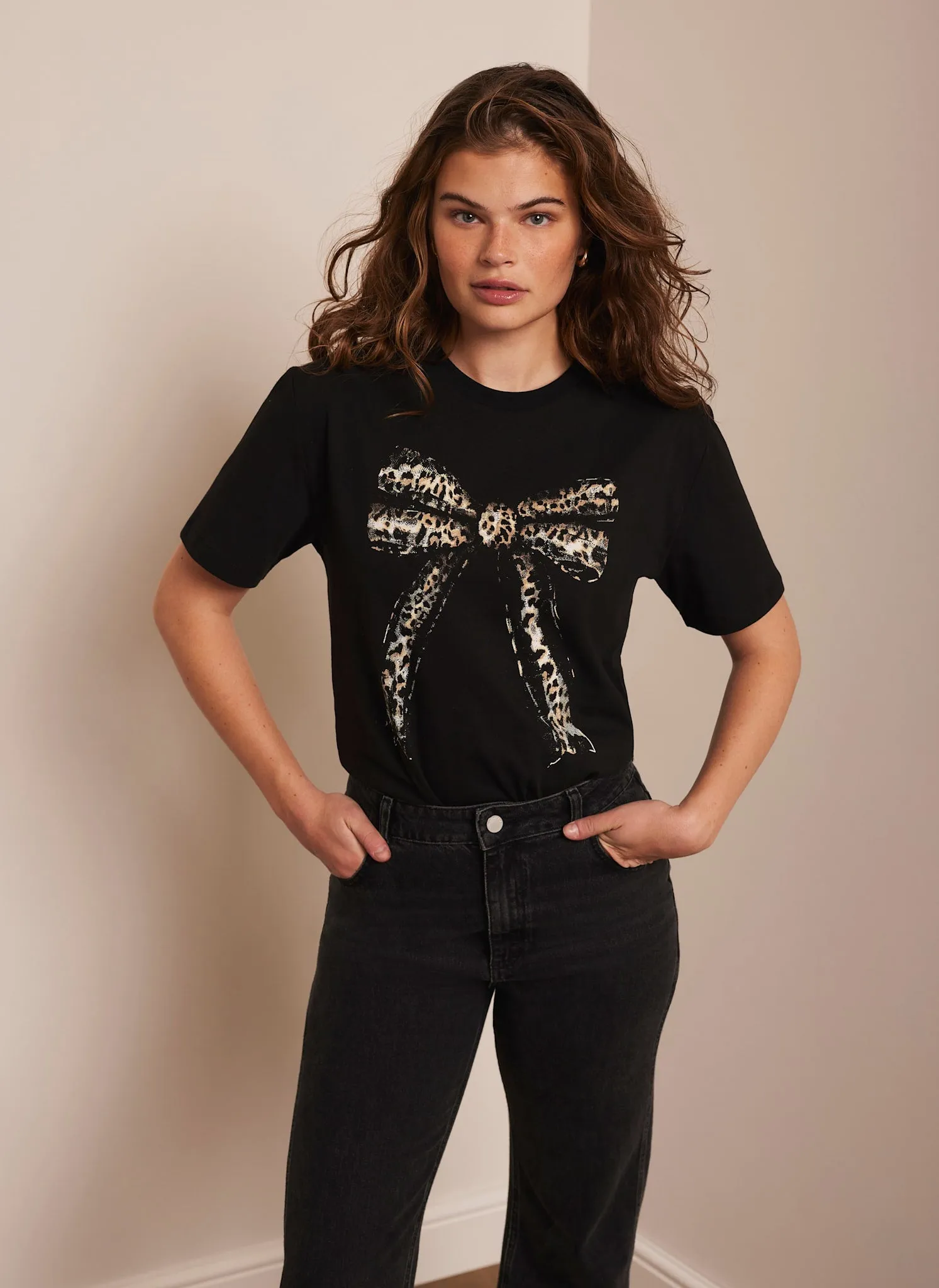 Black Leopard Graphic Bow T-Shirt sold by Mint Velvet product image thumbnail 4