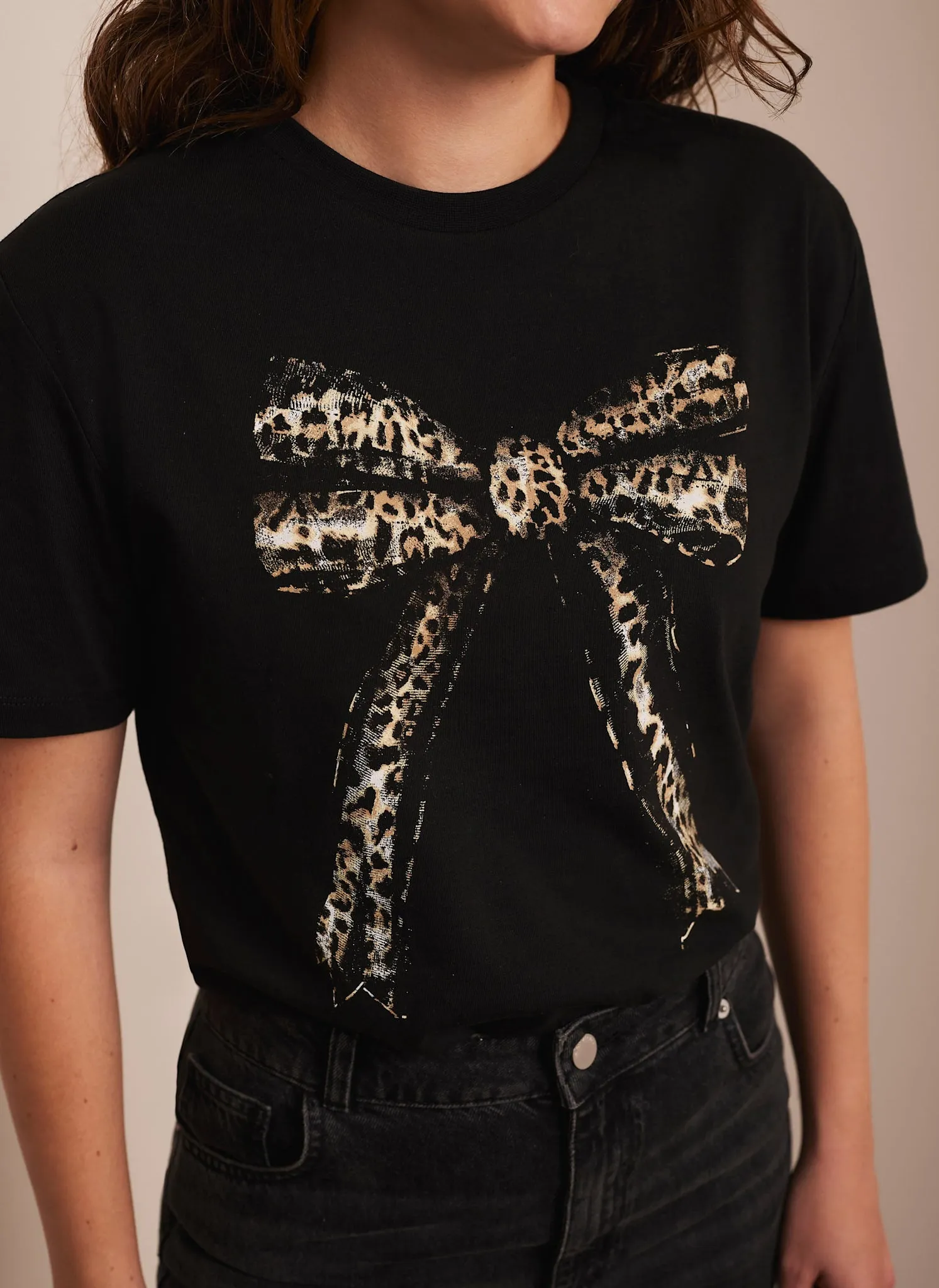 Black Leopard Graphic Bow T-Shirt sold by Mint Velvet product image thumbnail 3