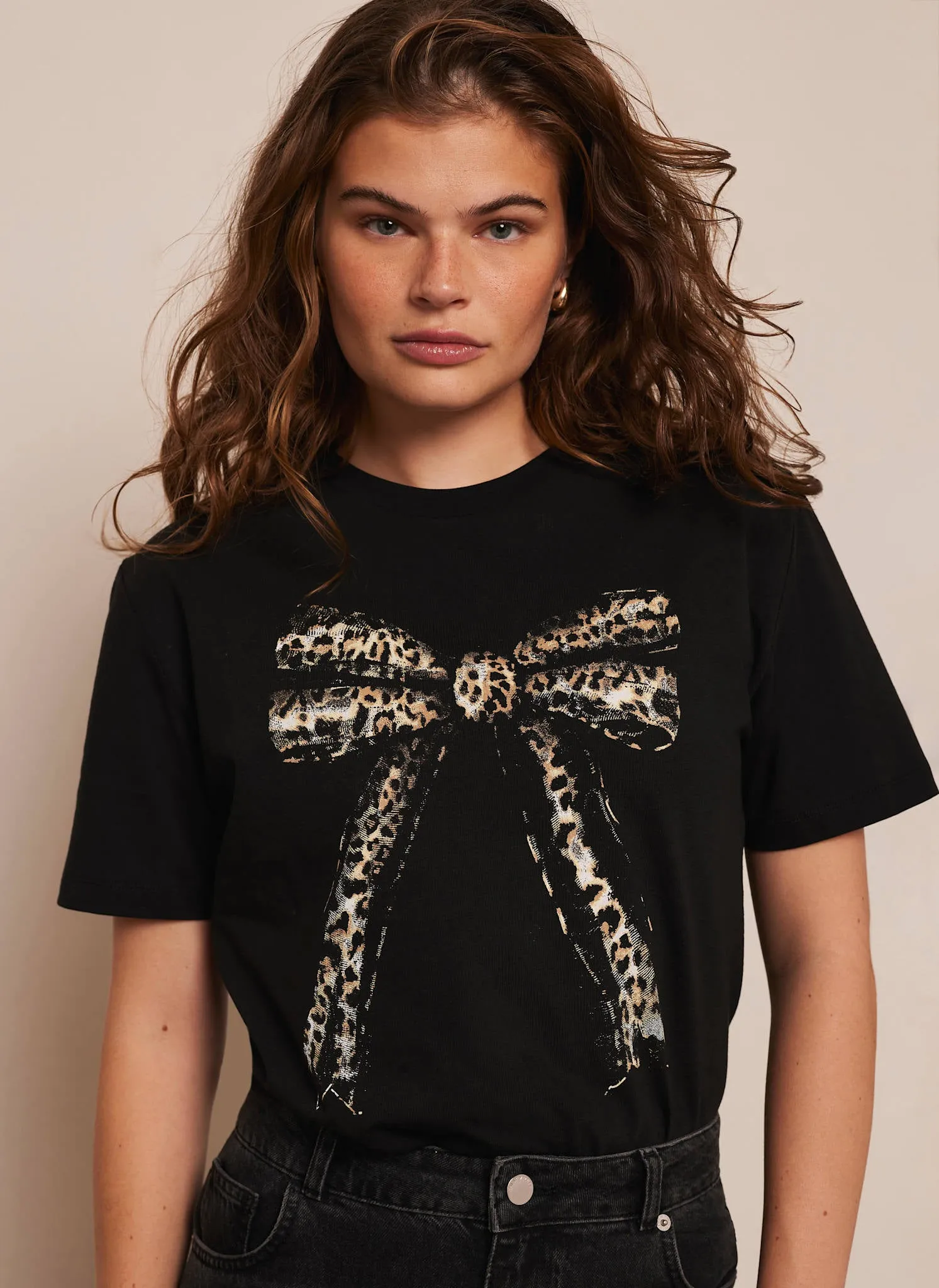 Black Leopard Graphic Bow T-Shirt sold by Mint Velvet product image thumbnail 2