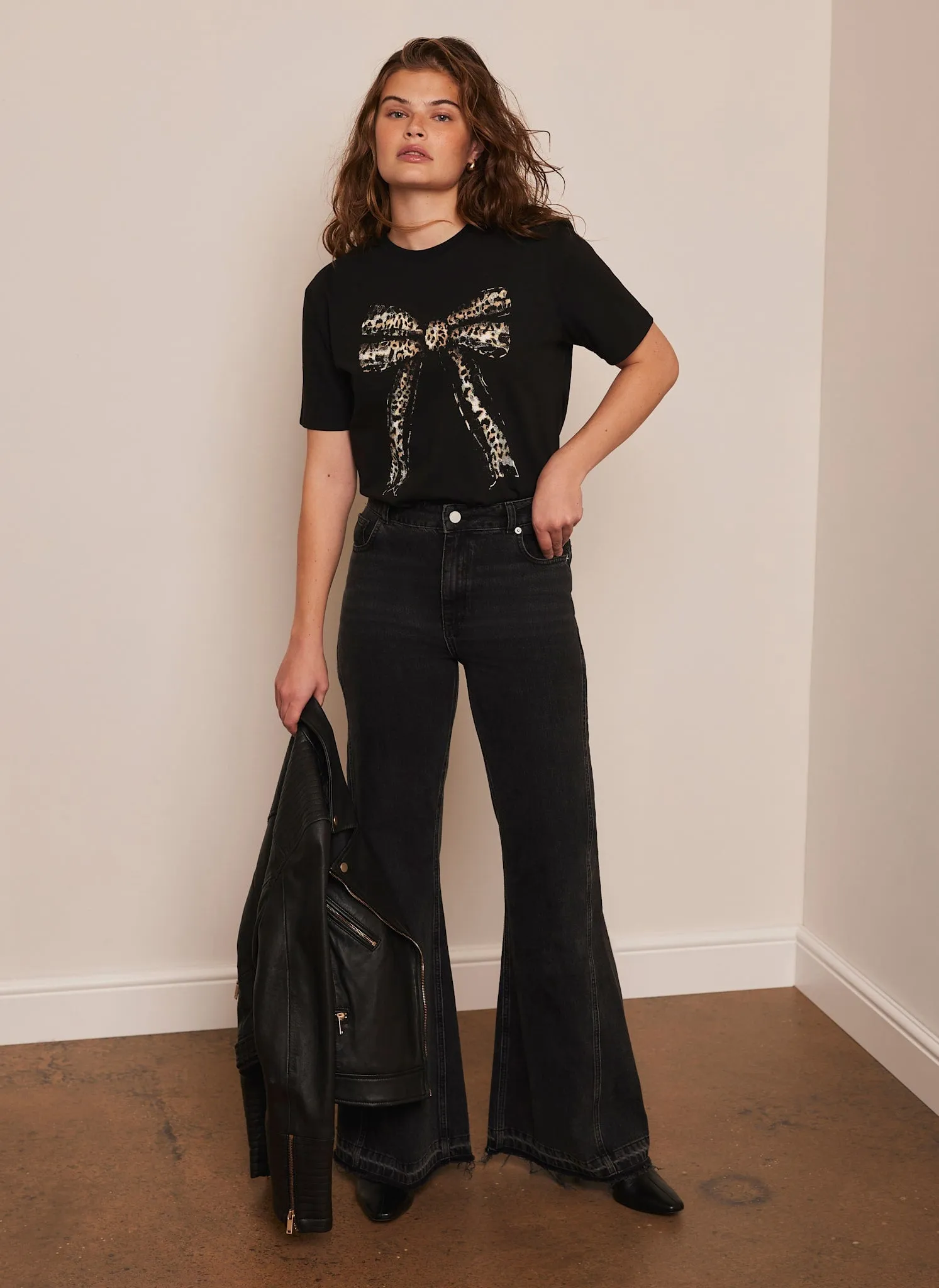 Black Leopard Graphic Bow T-Shirt sold by Mint Velvet