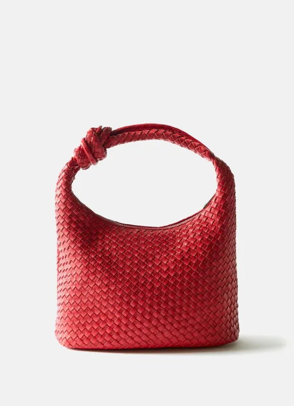 Red Leather Woven Knot Handle Bag sold by Mint Velvet