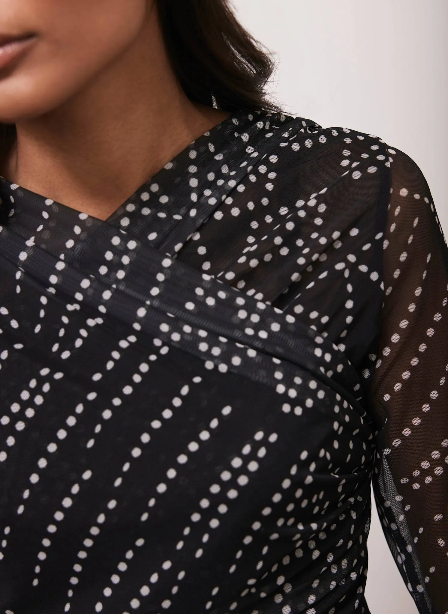 Black Spot Print Mesh Top sold by Mint Velvet product image thumbnail 5