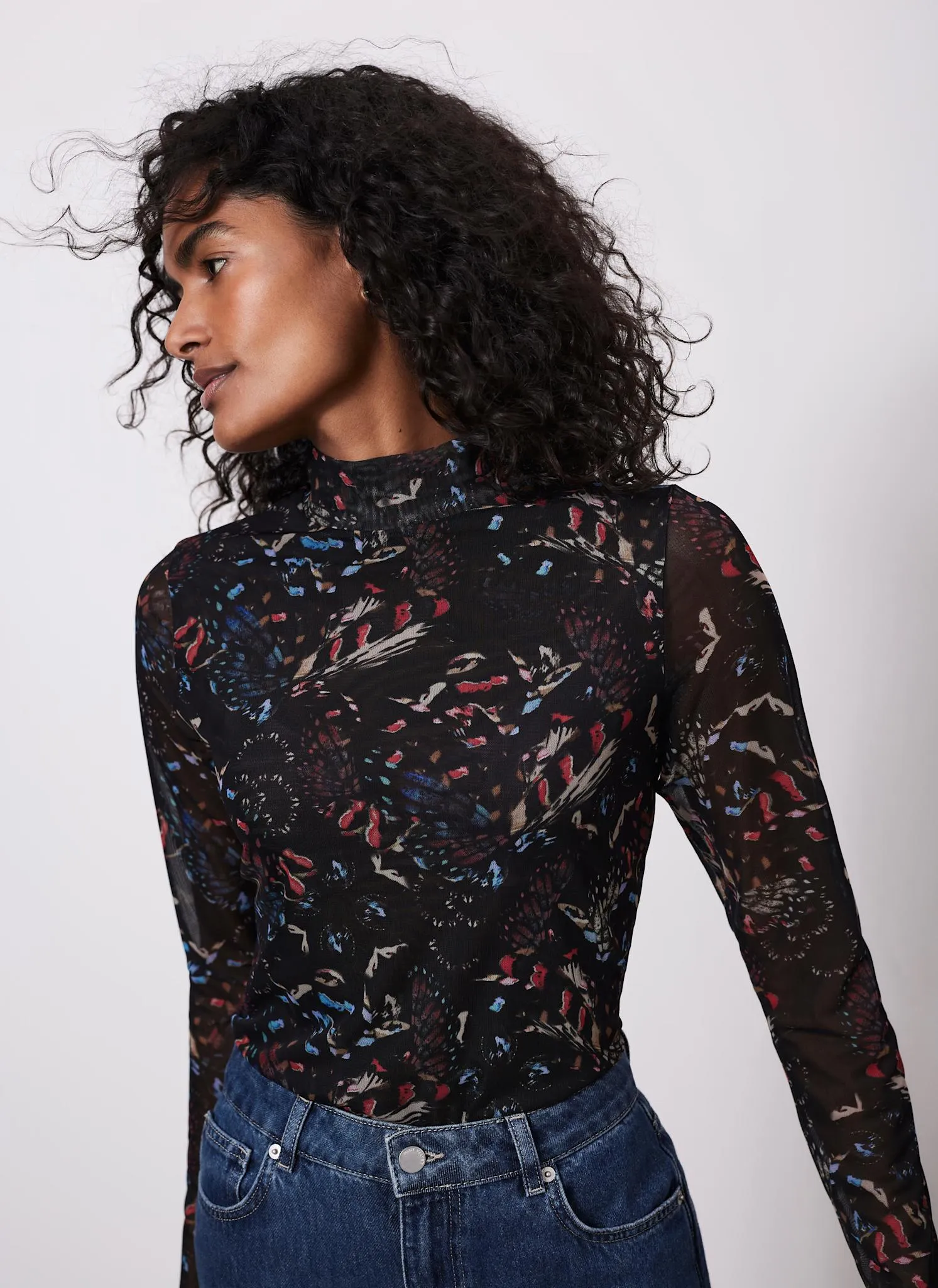 Black Abstract Print Mesh Top sold by Mint Velvet product image thumbnail 5