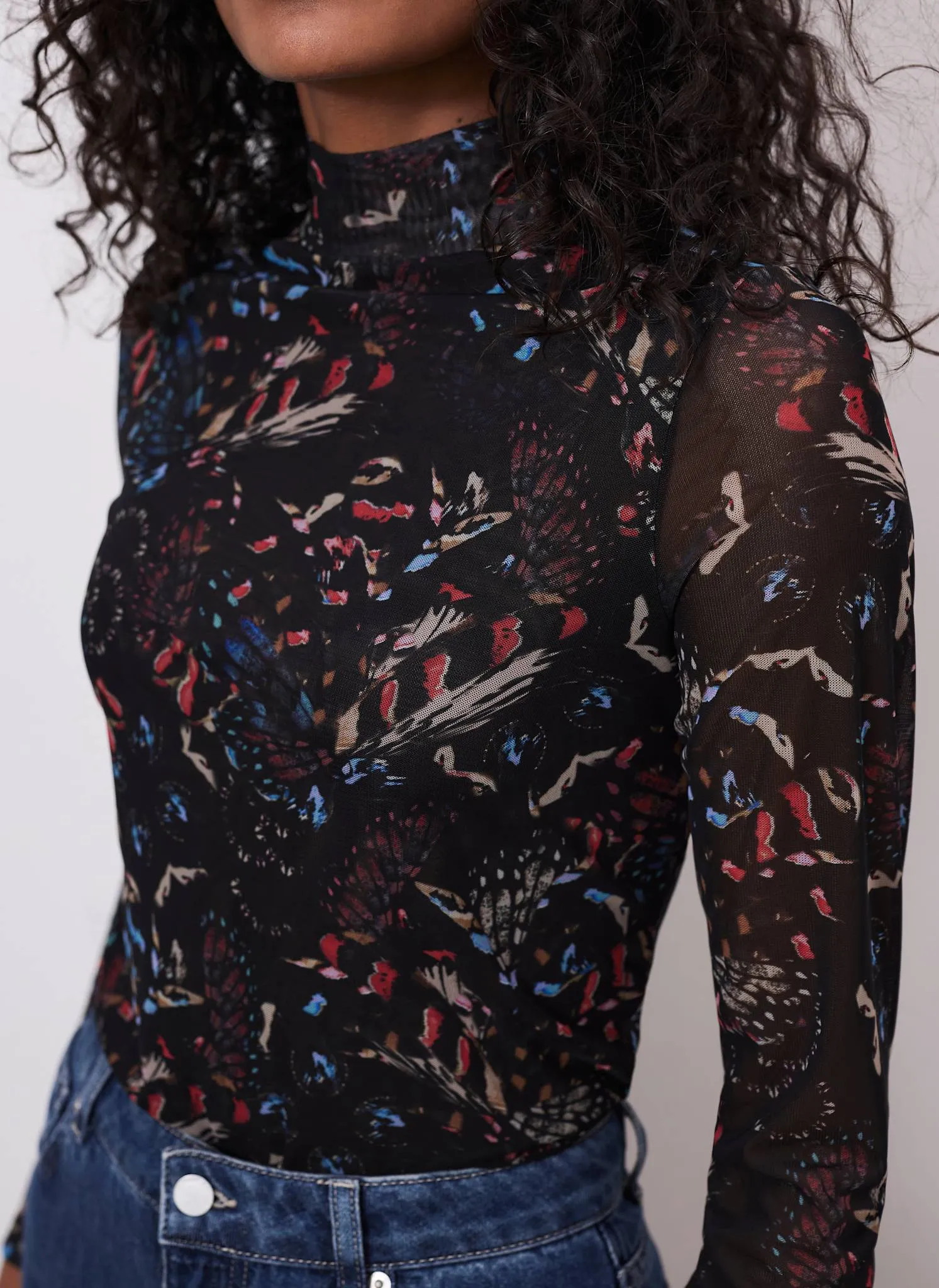 Black Abstract Print Mesh Top sold by Mint Velvet product image thumbnail 4