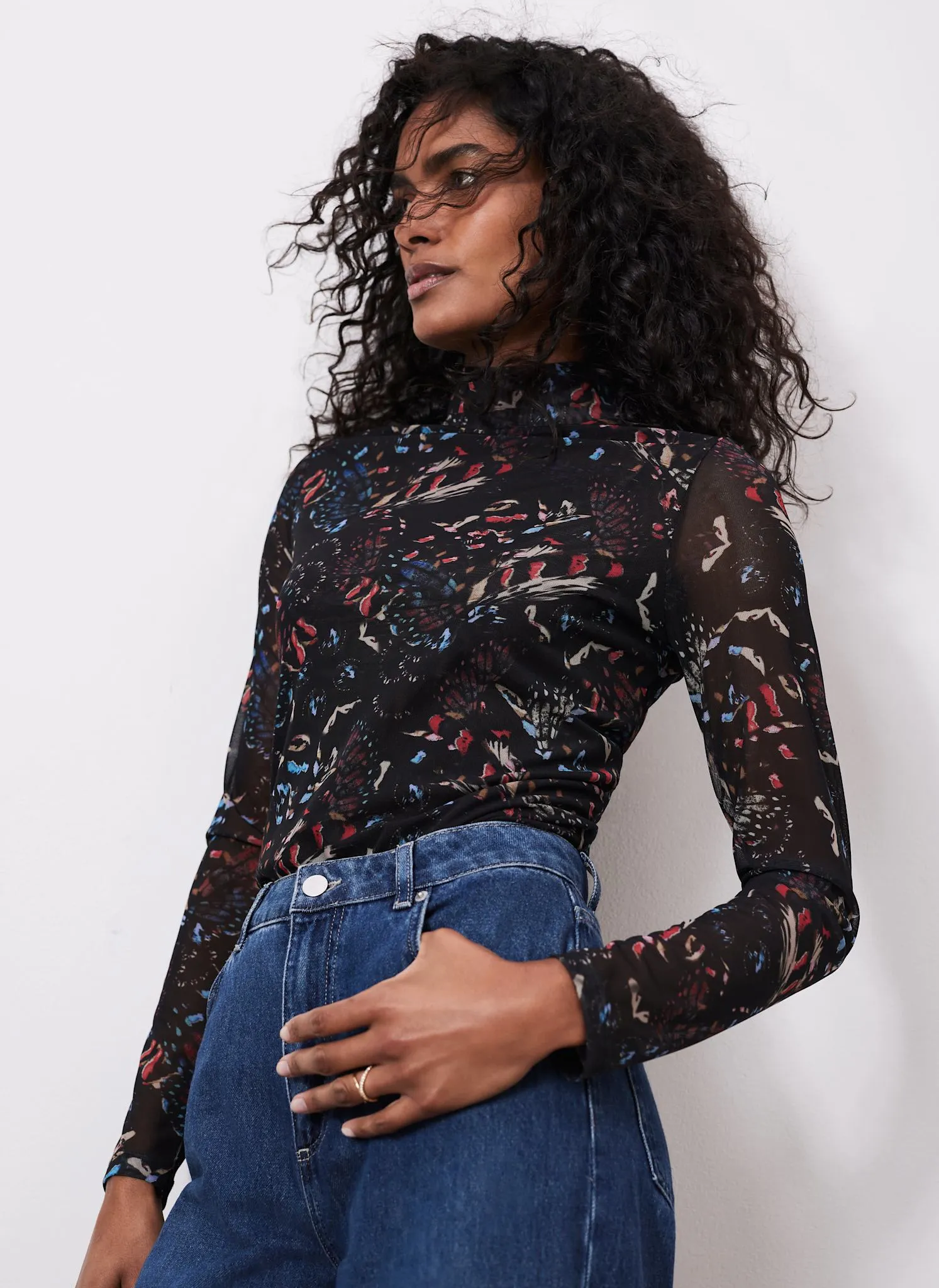 Black Abstract Print Mesh Top sold by Mint Velvet product image thumbnail 2