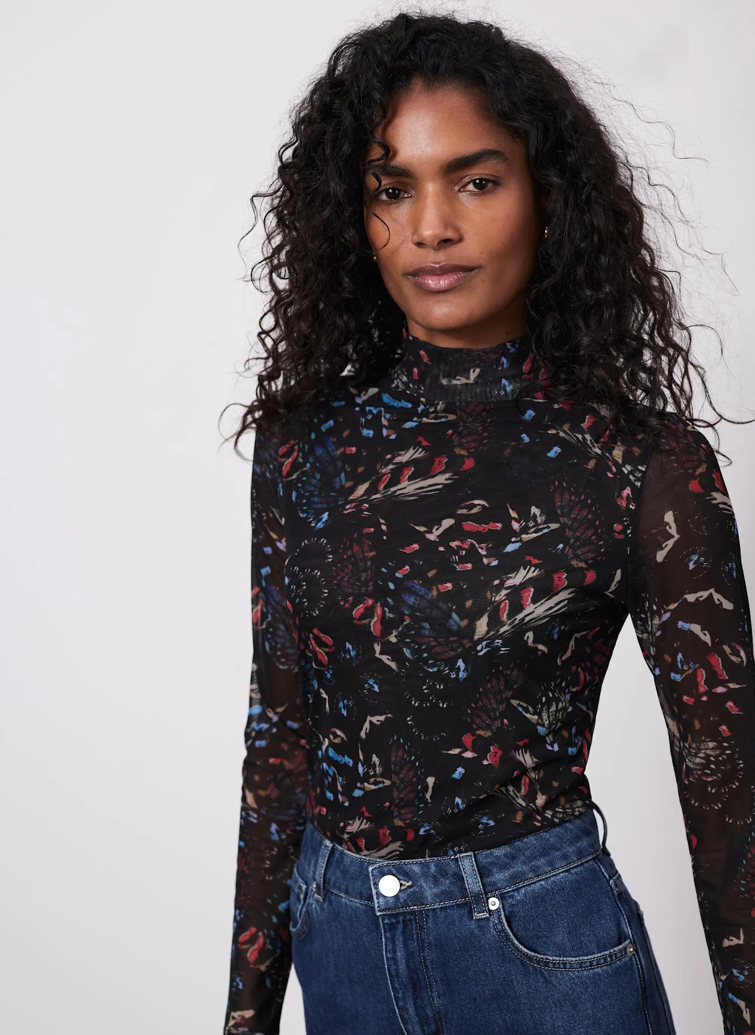 Black Abstract Print Mesh Top sold by Mint Velvet product image thumbnail 3