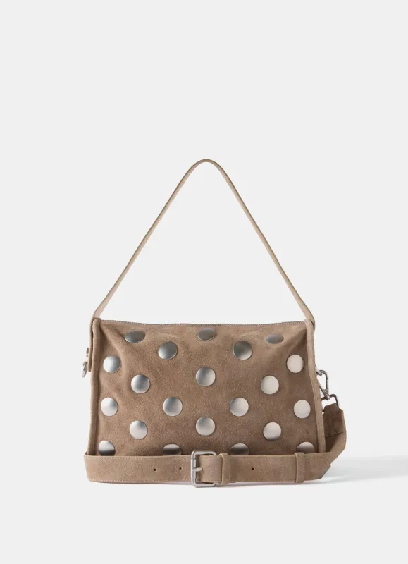Neutral Suede Studded Shoulder Bag sold by Mint Velvet