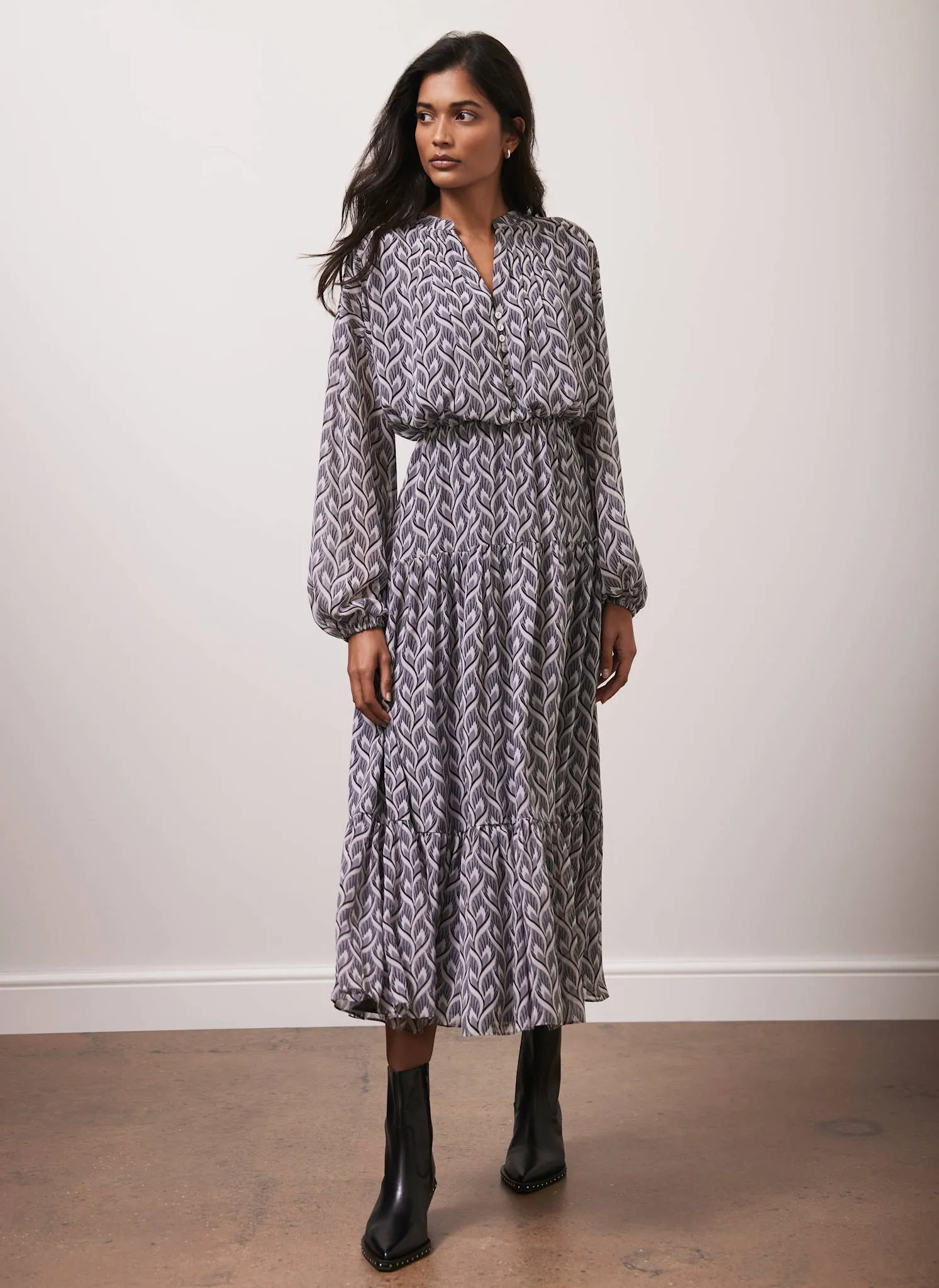 Grey Geometric Print Midi Dress sold by Mint Velvet