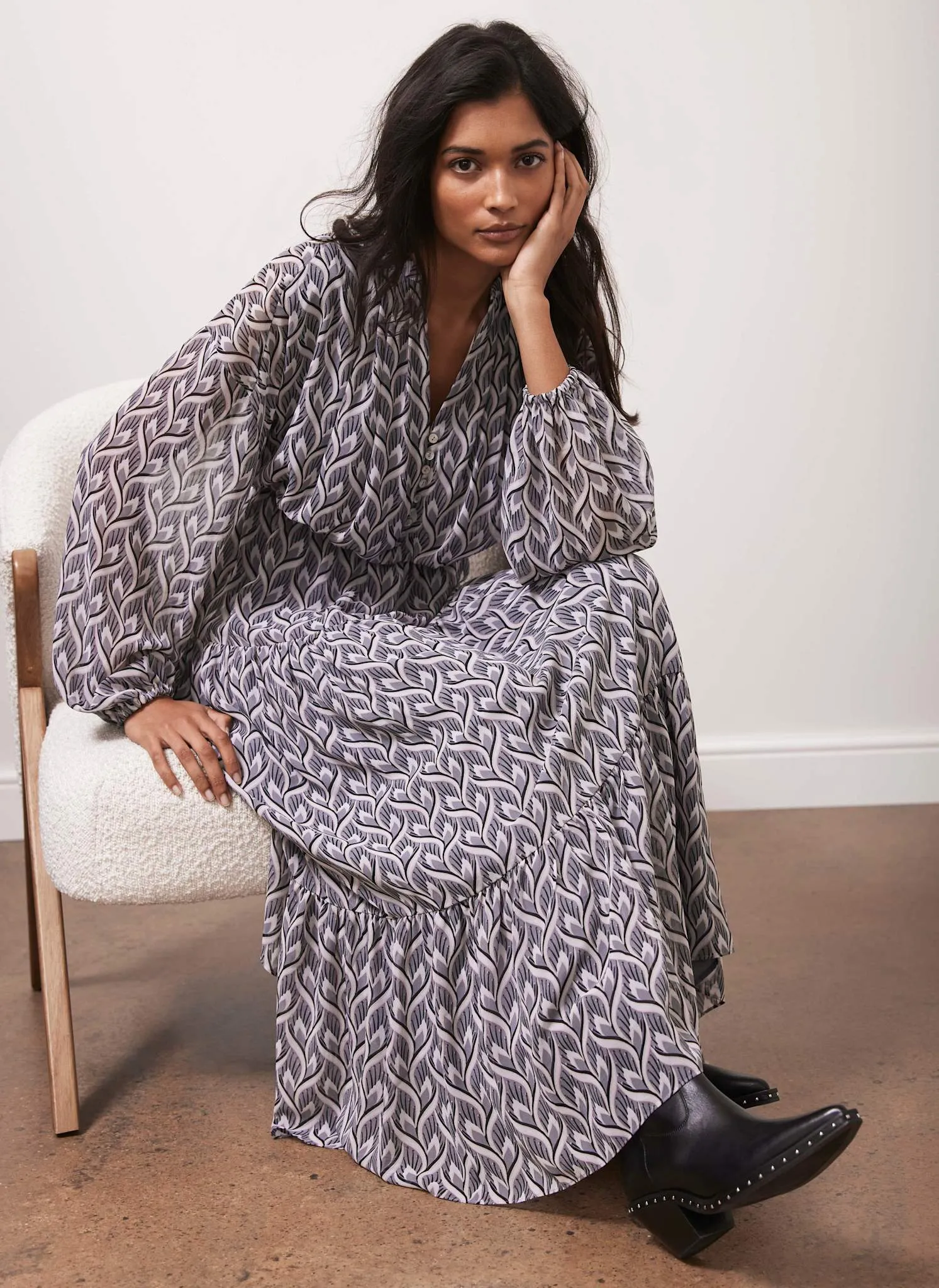 Grey Geometric Print Midi Dress sold by Mint Velvet product image thumbnail 2