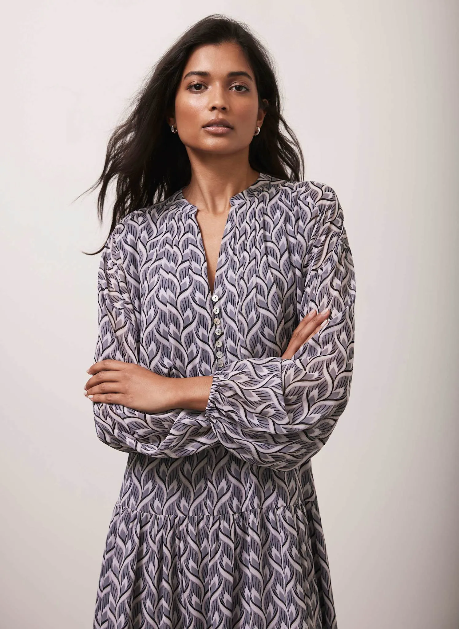 Grey Geometric Print Midi Dress sold by Mint Velvet product image thumbnail 5