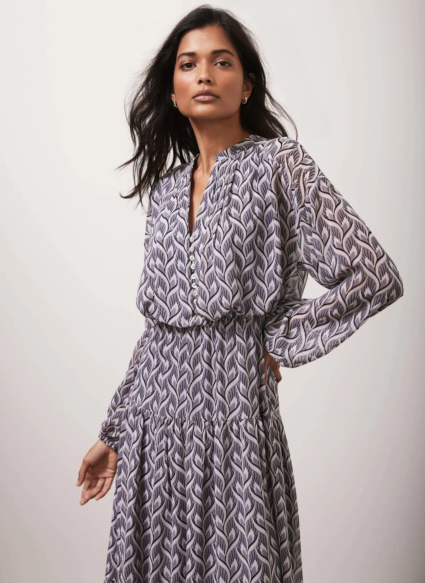 Grey Geometric Print Midi Dress sold by Mint Velvet product image thumbnail 3