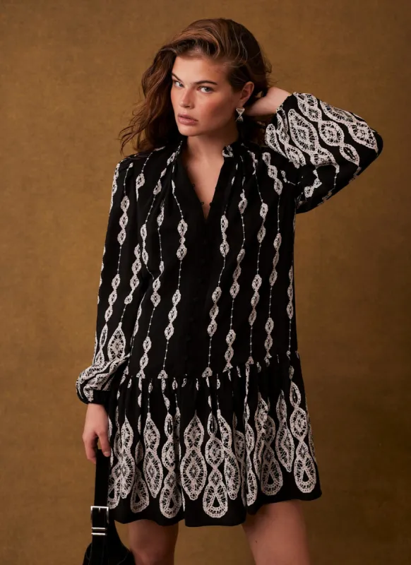 Black Crochet Print Mini Dress sold by Mint Velvet