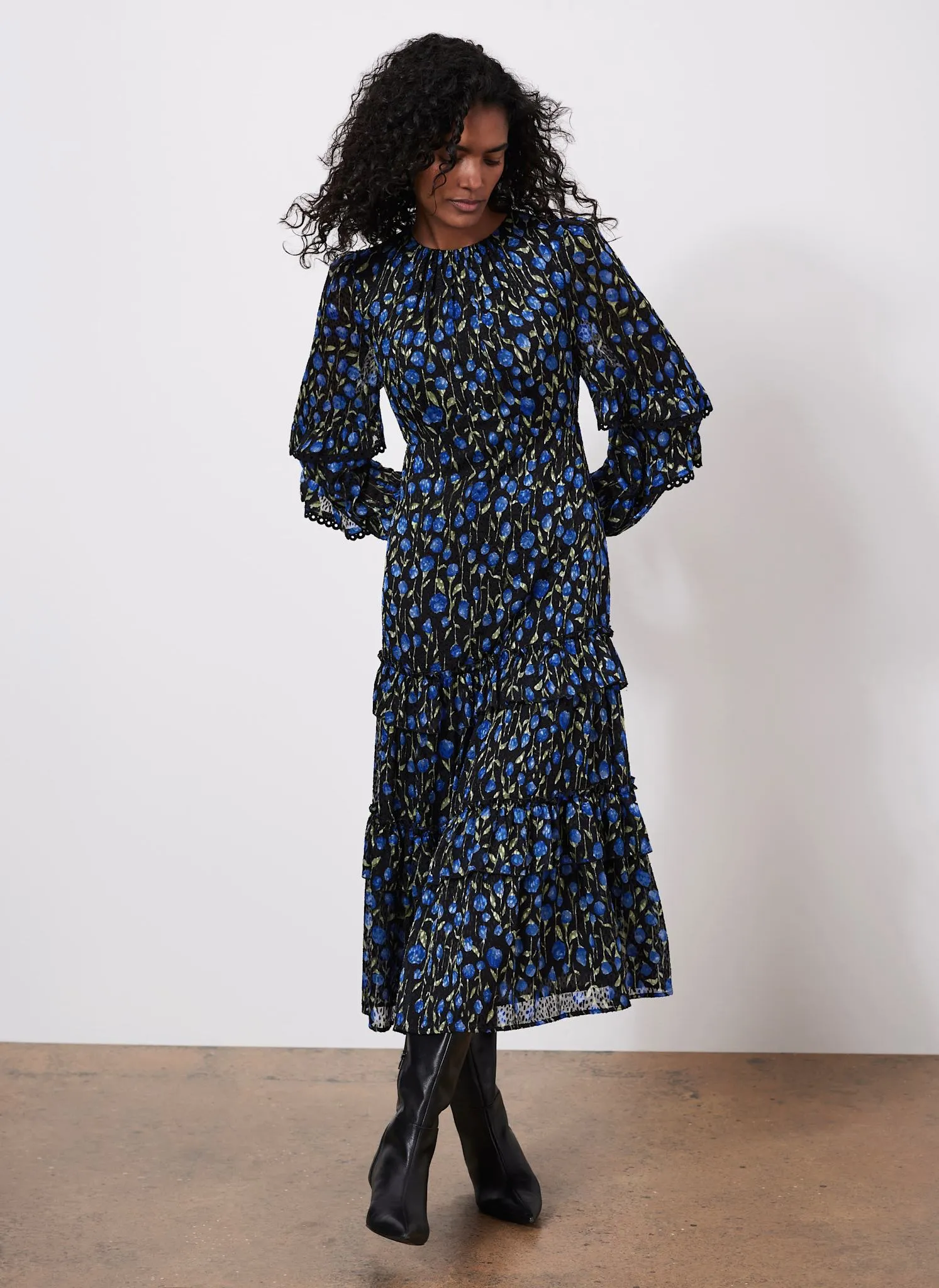 Blue Floral Print Ruched Midi Dress sold by Mint Velvet product image thumbnail 2