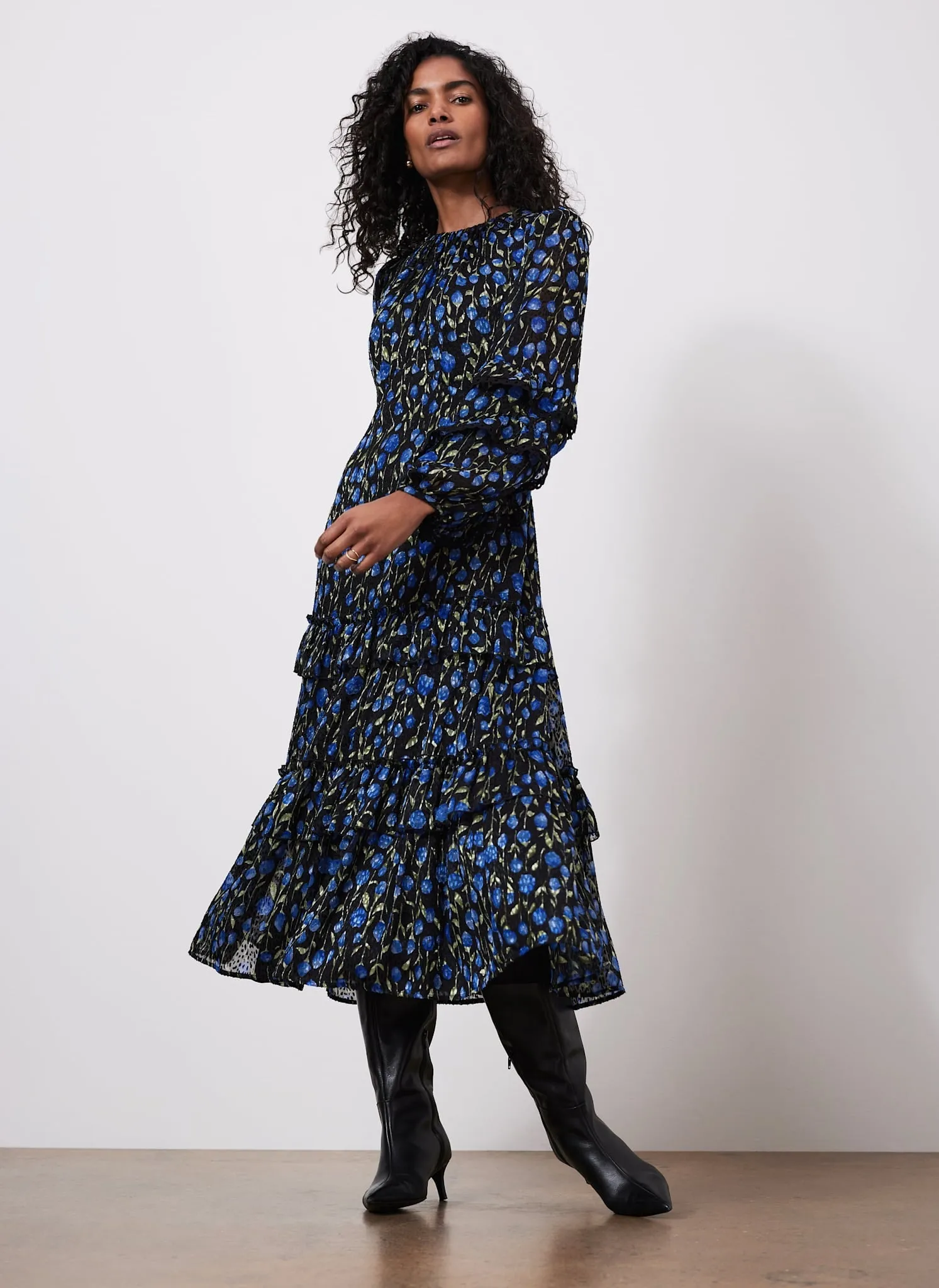 Blue Floral Print Ruched Midi Dress sold by Mint Velvet product image thumbnail 5