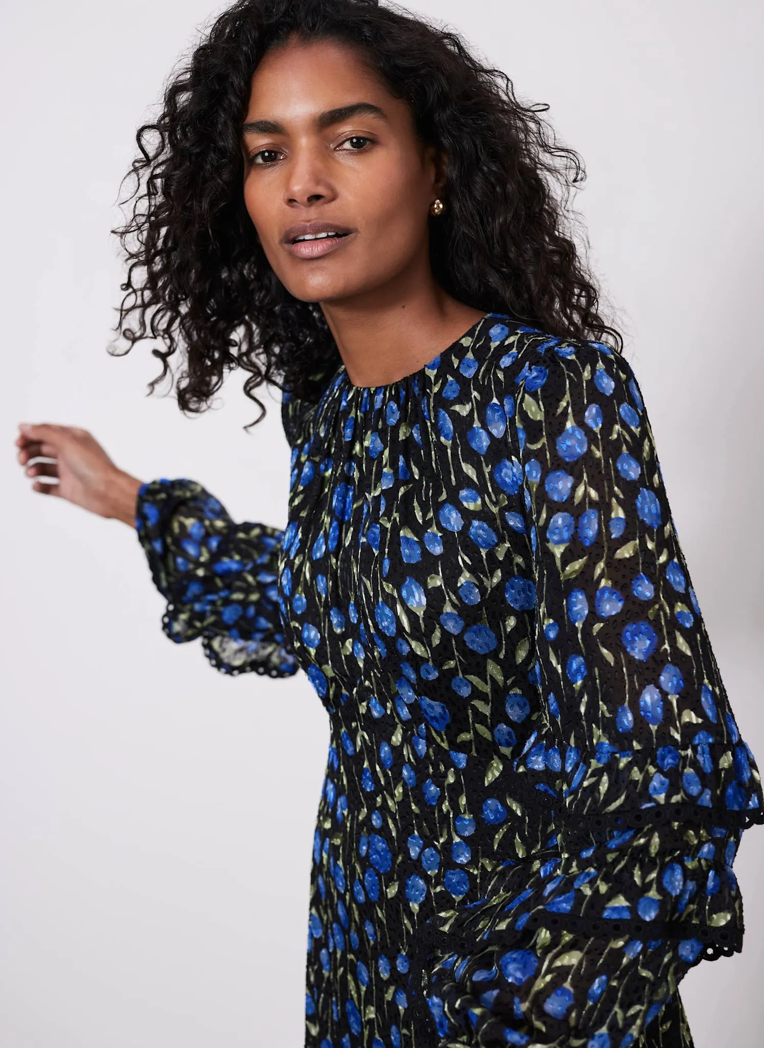 Blue Floral Print Ruched Midi Dress sold by Mint Velvet product image thumbnail 3