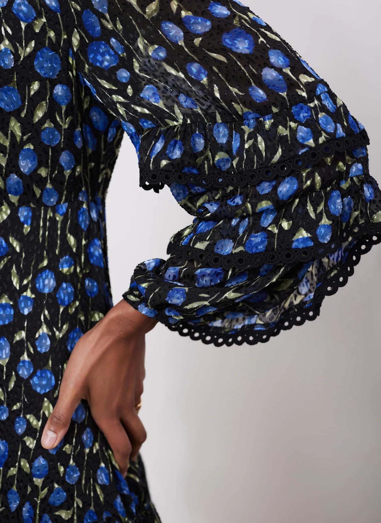 Blue Floral Print Ruched Midi Dress sold by Mint Velvet product image thumbnail 4