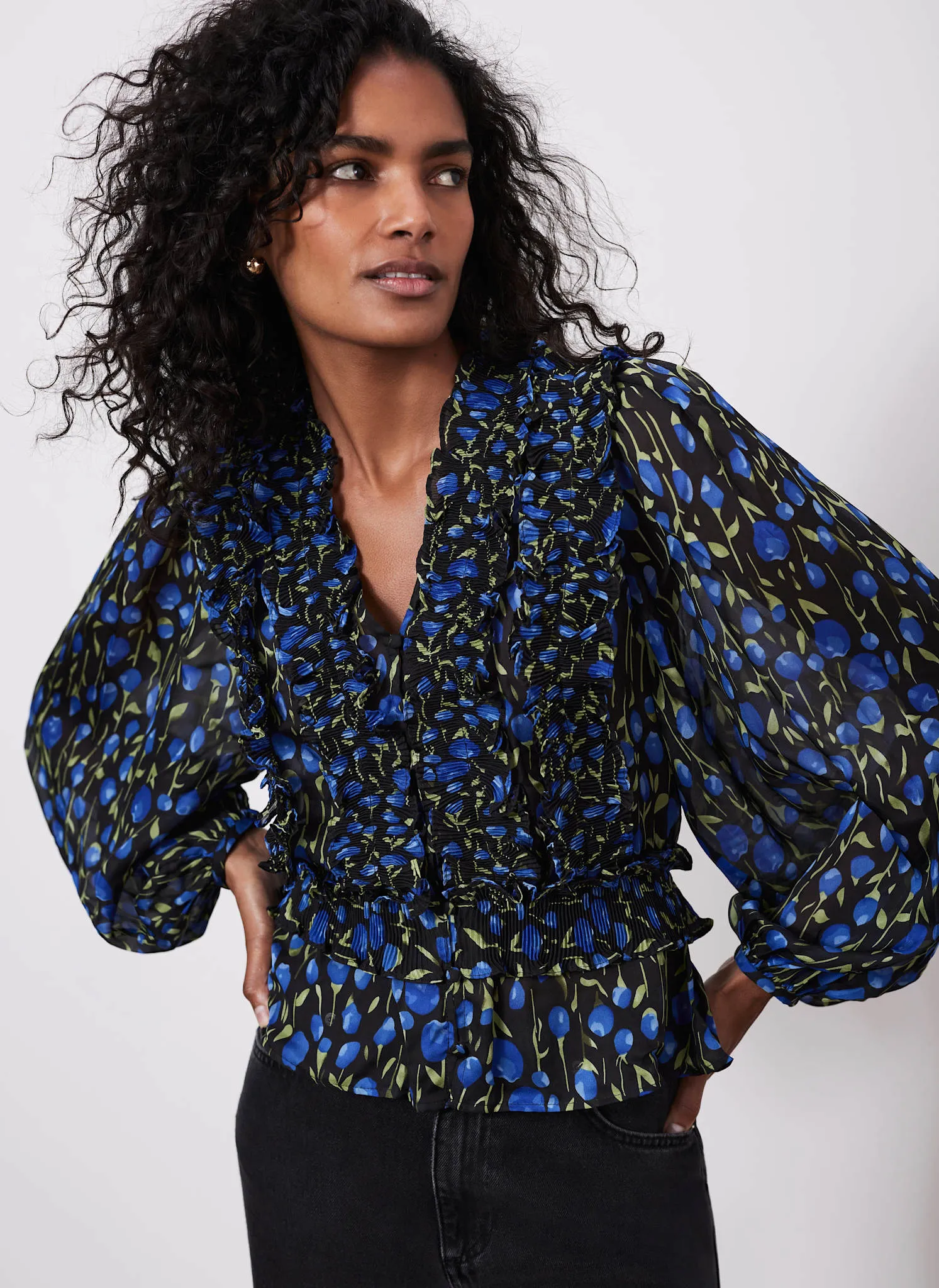 Blue Floral Print Blouse sold by Mint Velvet product image thumbnail 2