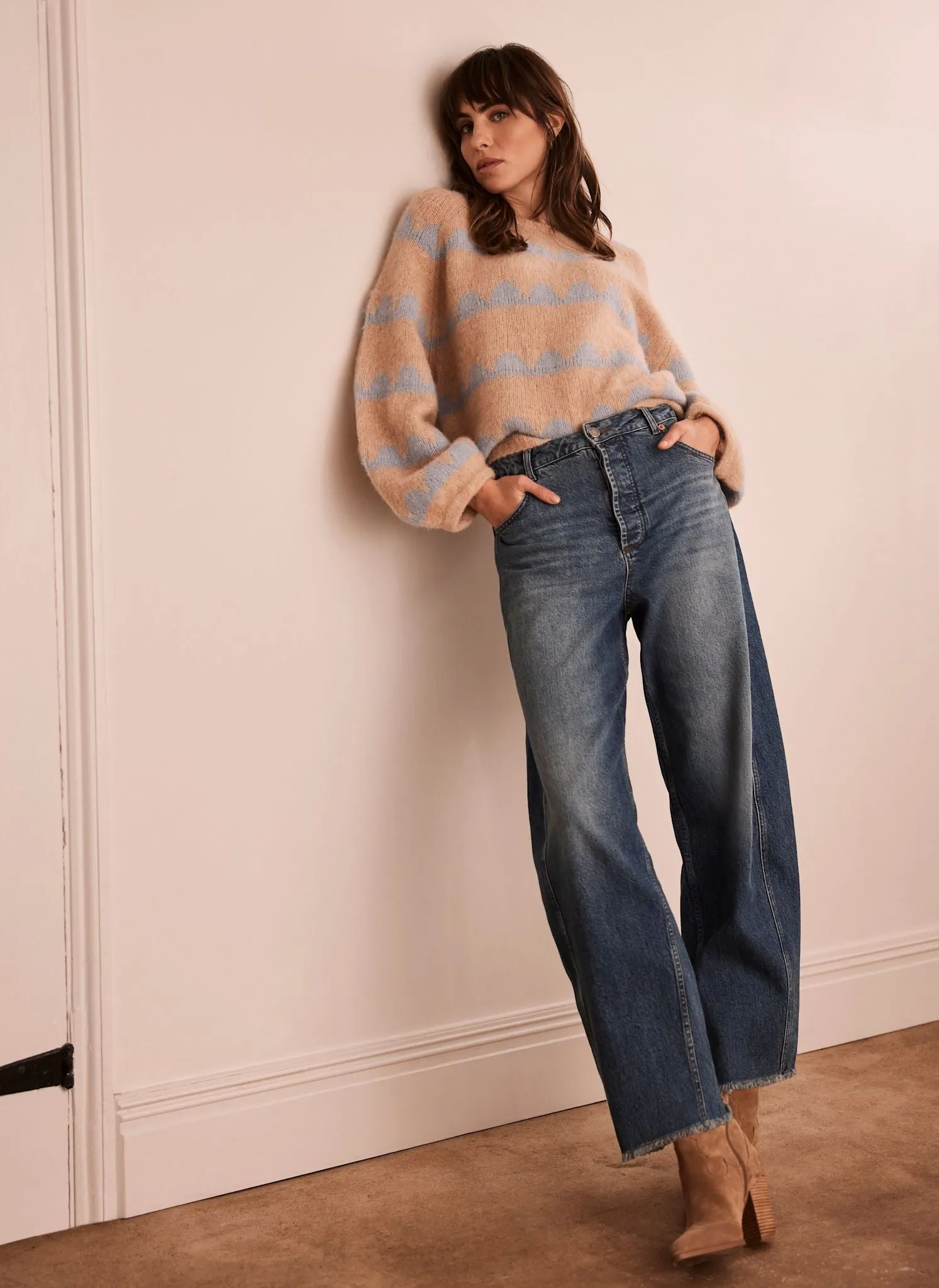 Neutral Scallop Stripe Jumper sold by Mint Velvet product image thumbnail 3