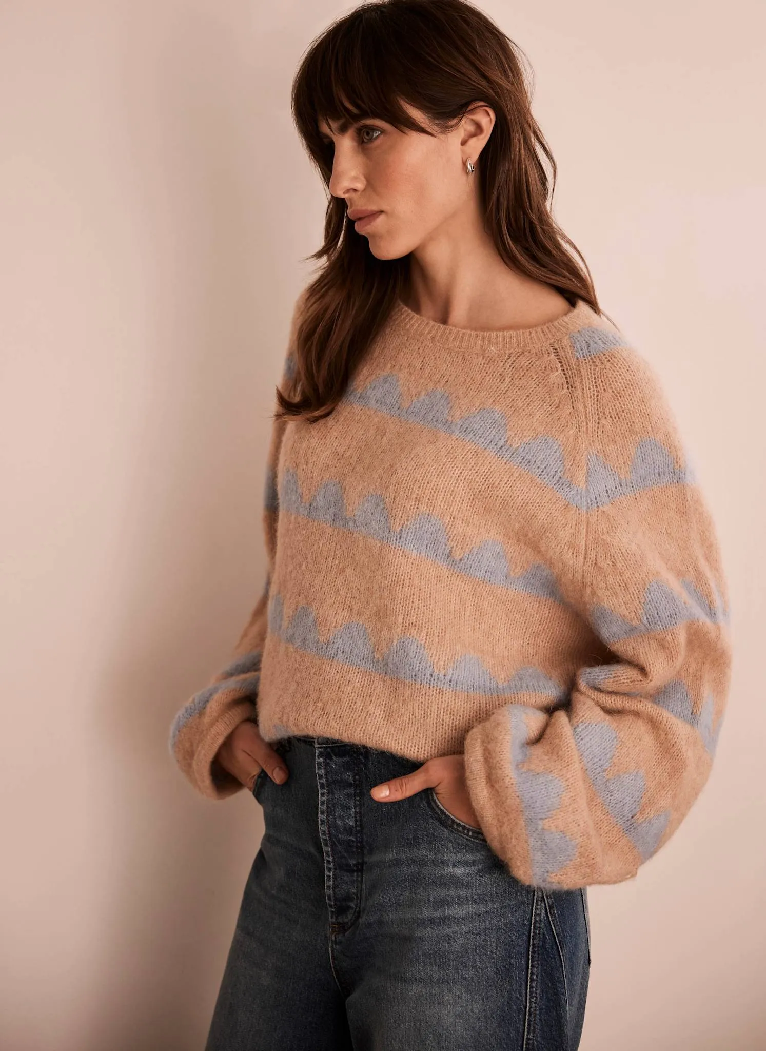 Neutral Scallop Stripe Jumper sold by Mint Velvet product image thumbnail 4