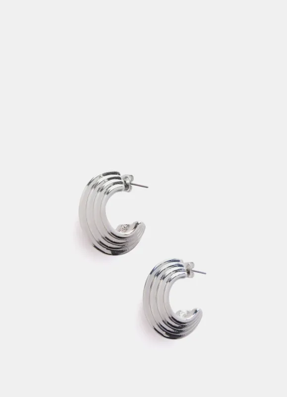 Silver Tone Ribbed Hoop Earrings sold by Mint Velvet
