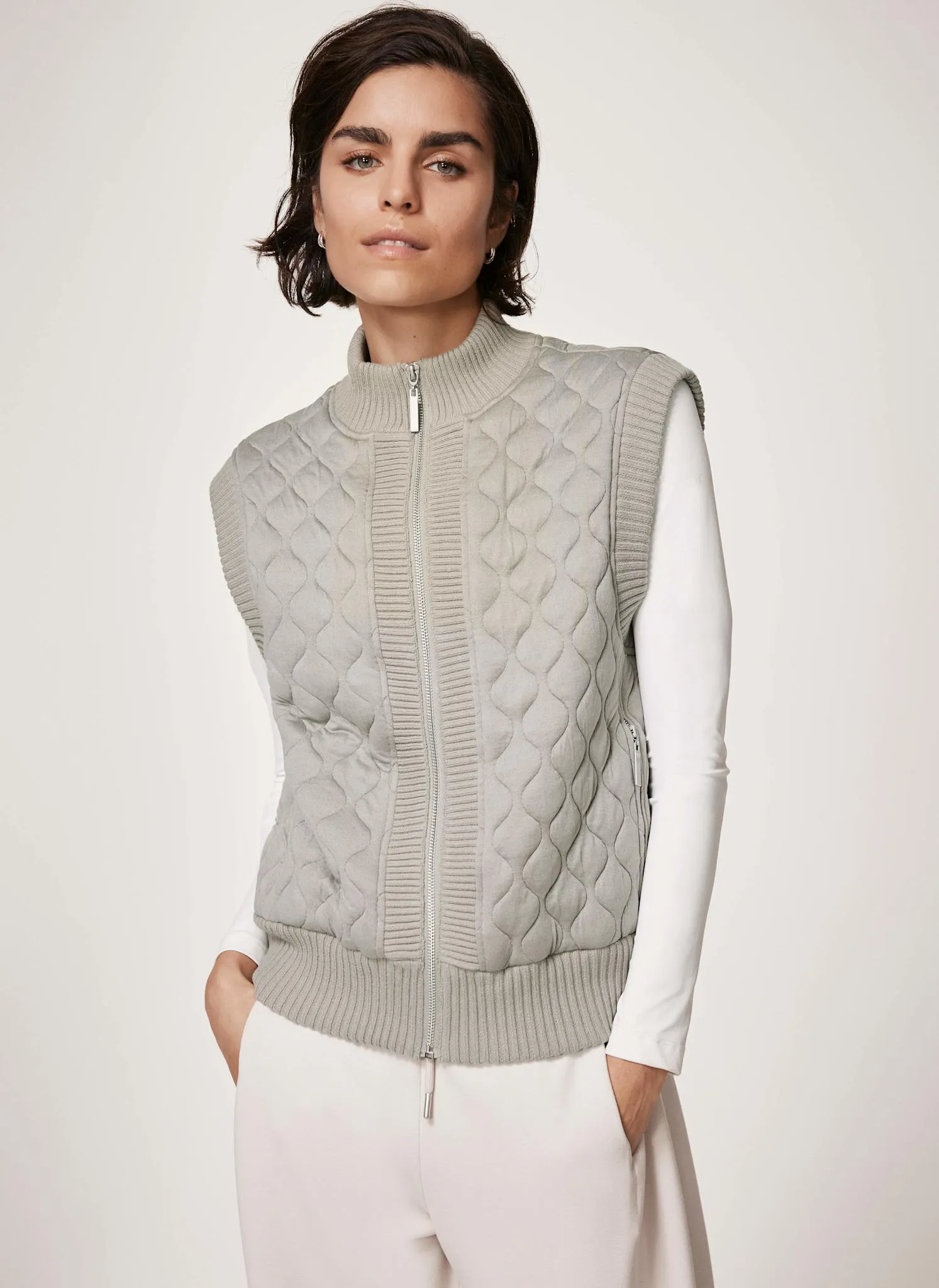 Khaki Quilted Cotton Blend Gilet sold by Mint Velvet