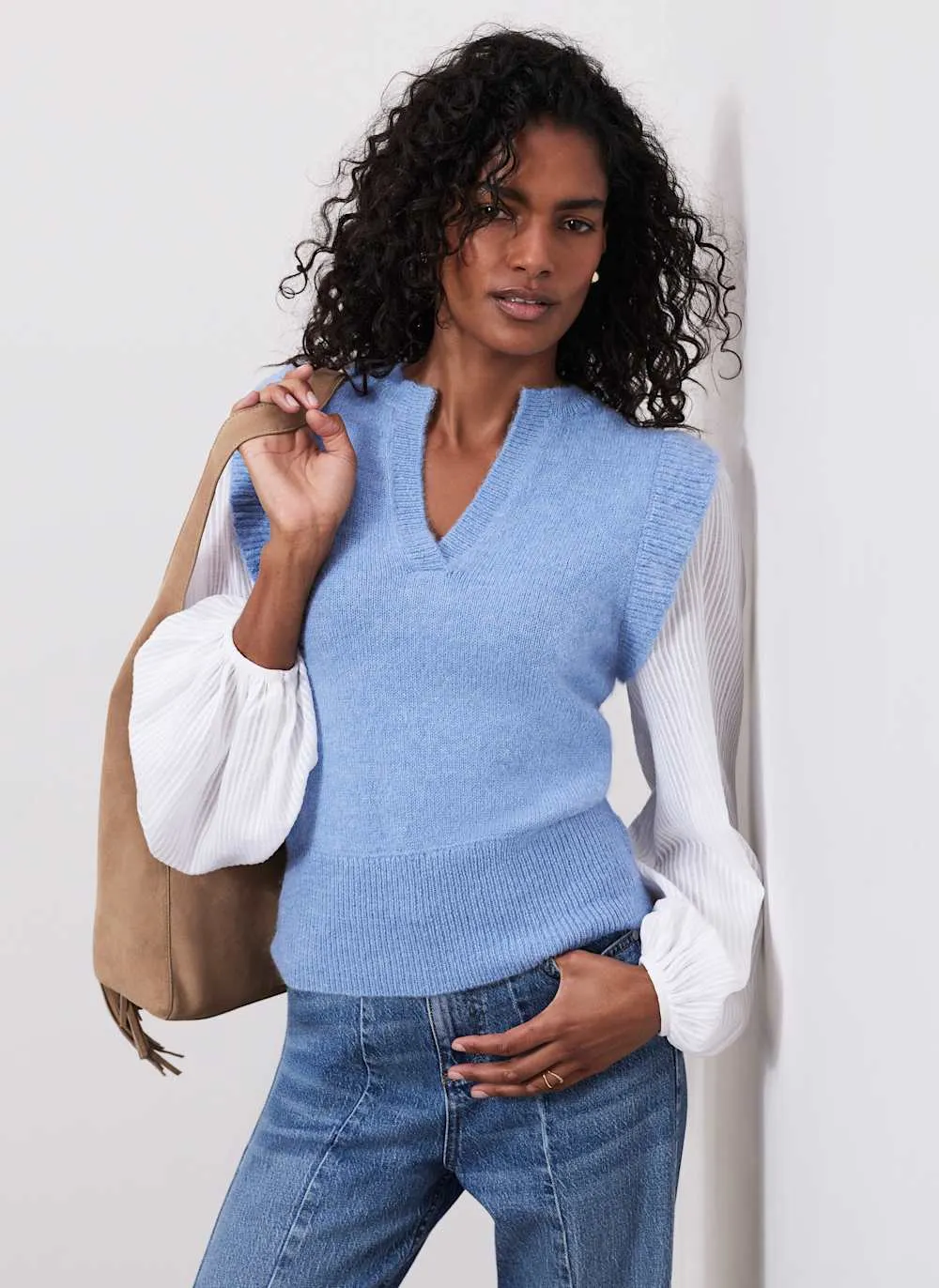 Blue Wool Blend Layered Knit Jumper sold by Mint Velvet