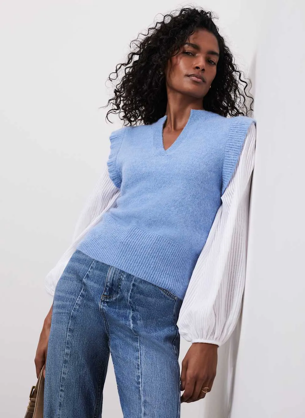 Blue Wool Blend Layered Knit Jumper sold by Mint Velvet product image thumbnail 2