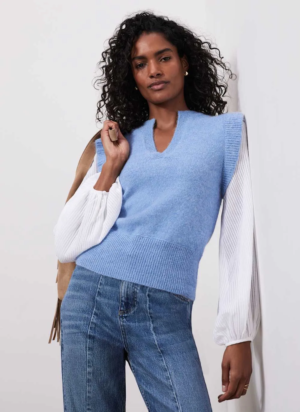 Blue Wool Blend Layered Knit Jumper sold by Mint Velvet product image thumbnail 5
