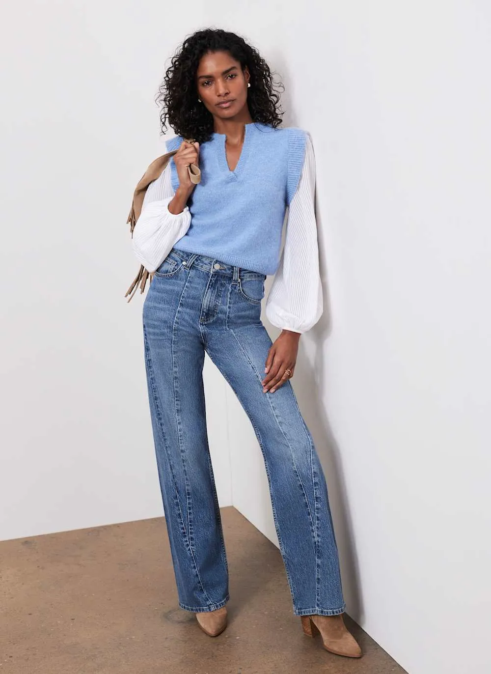 Blue Wool Blend Layered Knit Jumper sold by Mint Velvet product image thumbnail 3