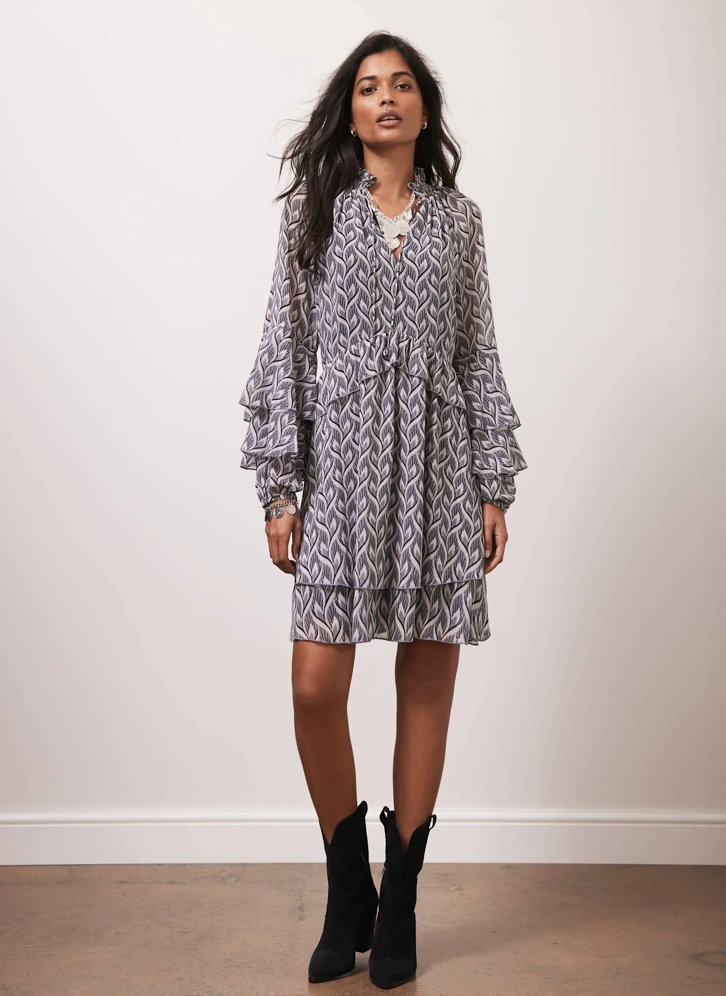 Grey Geometric Print Mini Dress sold by Mint Velvet product image thumbnail 2