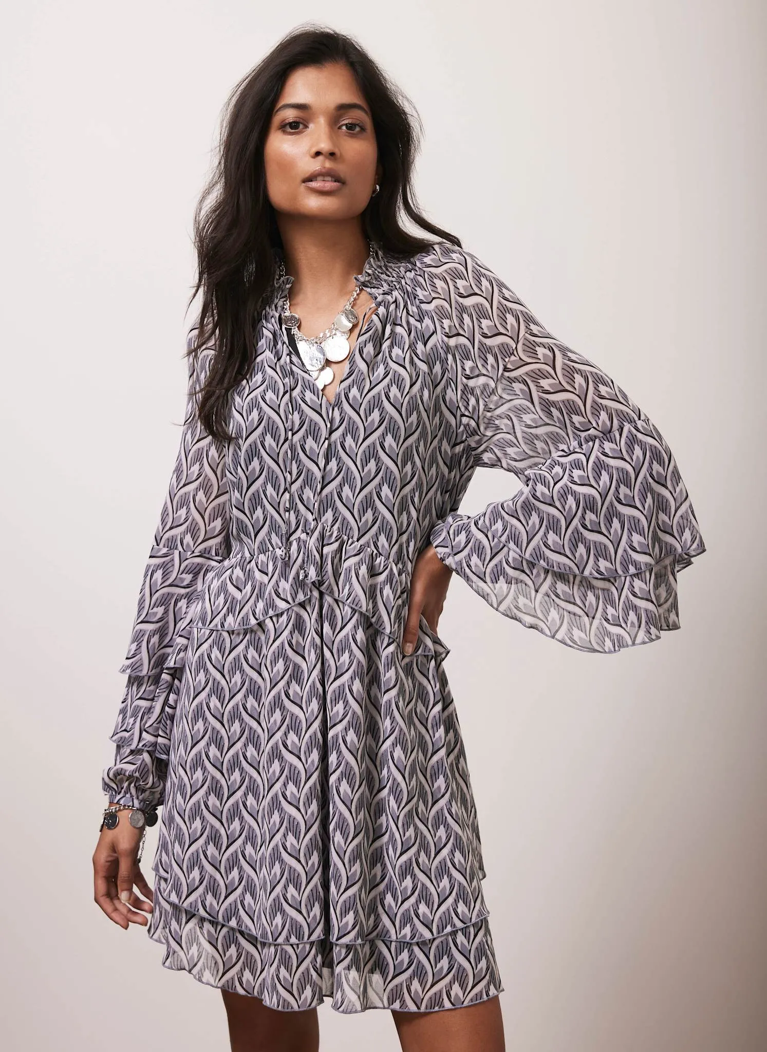 Grey Geometric Print Mini Dress sold by Mint Velvet