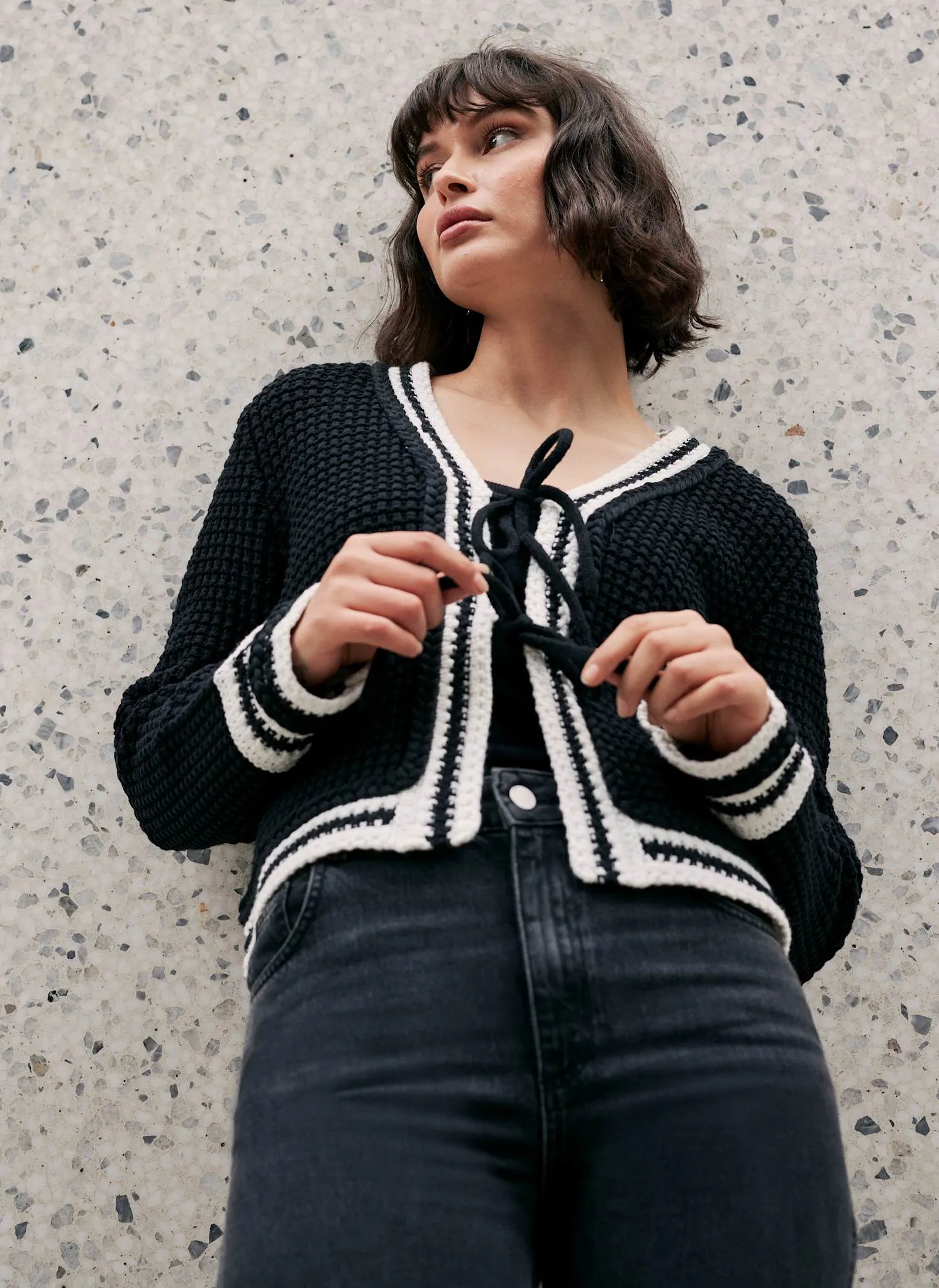 Black Contrast Cotton Blend Trim Cardigan sold by Mint Velvet product image thumbnail 3