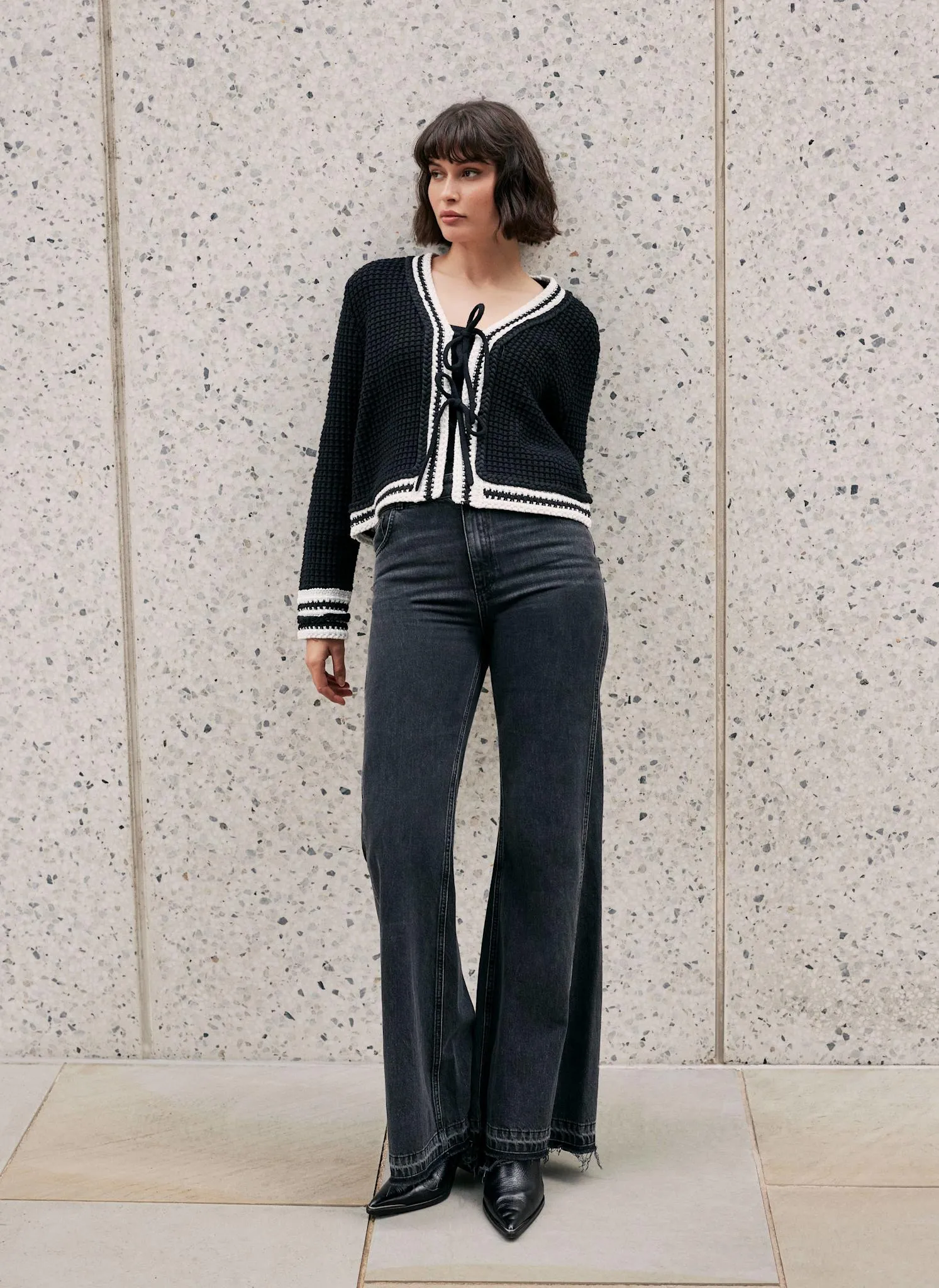 Black Contrast Cotton Blend Trim Cardigan sold by Mint Velvet product image thumbnail 5