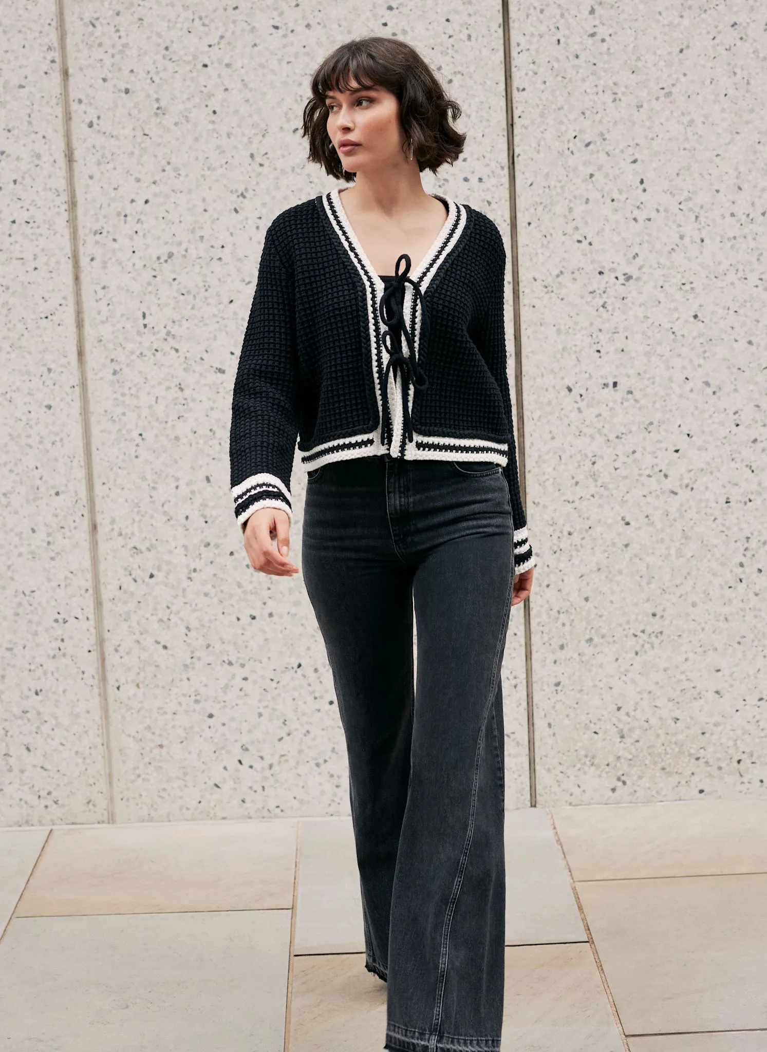 Black Contrast Cotton Blend Trim Cardigan sold by Mint Velvet product image thumbnail 2