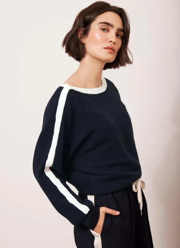 Navy Cotton Blend Ribbed Batwing Jumper sold by Mint Velvet
