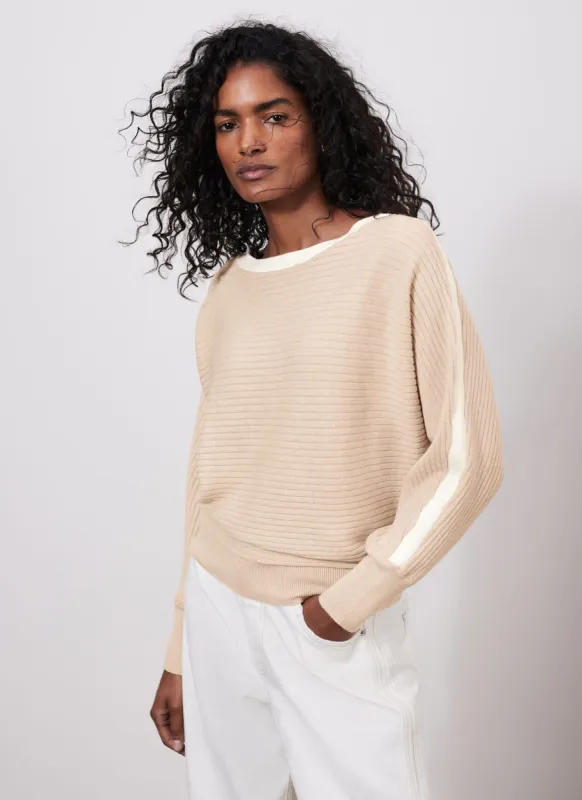 Neutral Cotton Blend Ribbed Batwing Jumper sold by Mint Velvet