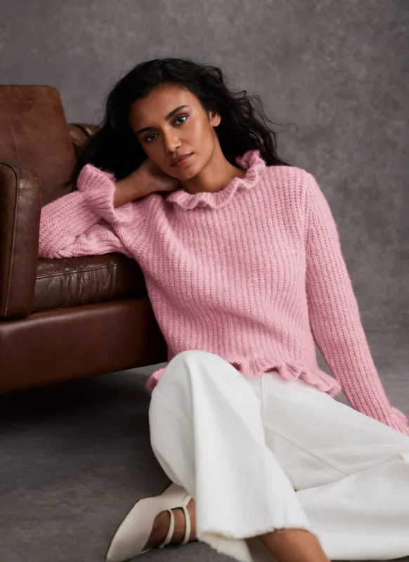 Pink Wool Blend Ruffle Detail Jumper sold by Mint Velvet