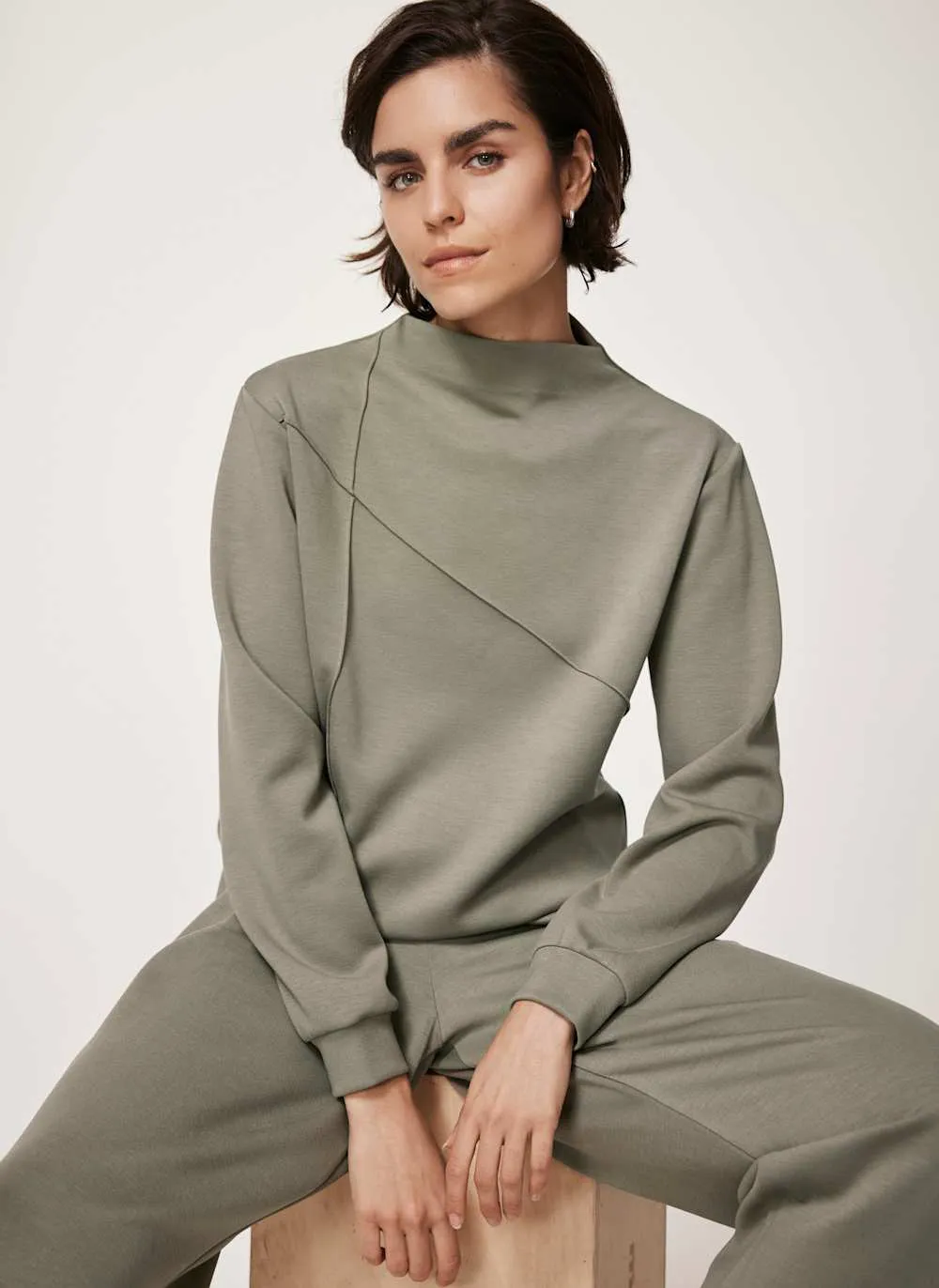 Khaki High Neck Softluxe Sweatshirt sold by Mint Velvet